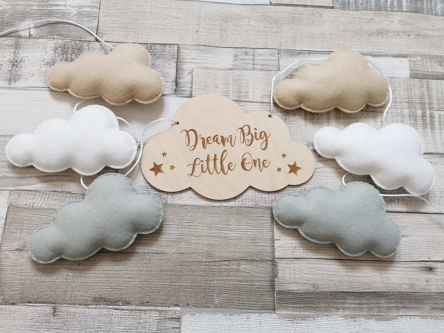 Dream Big Little One Cloud Bunting Nursery Decor, Neutral Nursery Decor, Cloud Theme Nursery