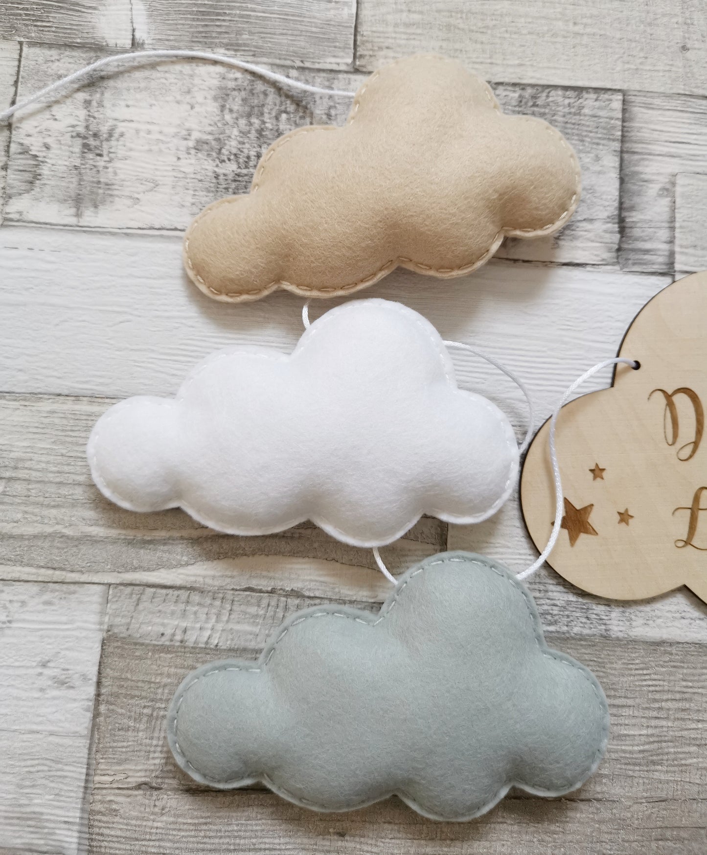 Dream Big Little One Cloud Bunting, Beige, White & Grey Nursery Decor