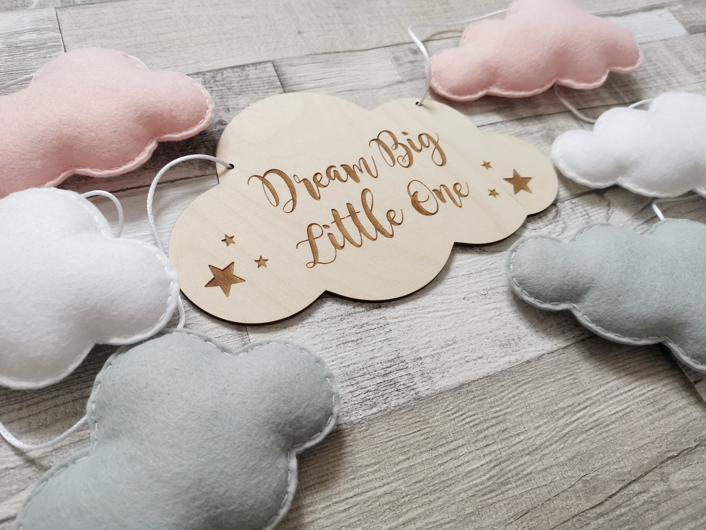 Dream Big Little One Cloud Bunting Nursery Decor, Neutral Nursery Decor, Cloud Theme Nursery