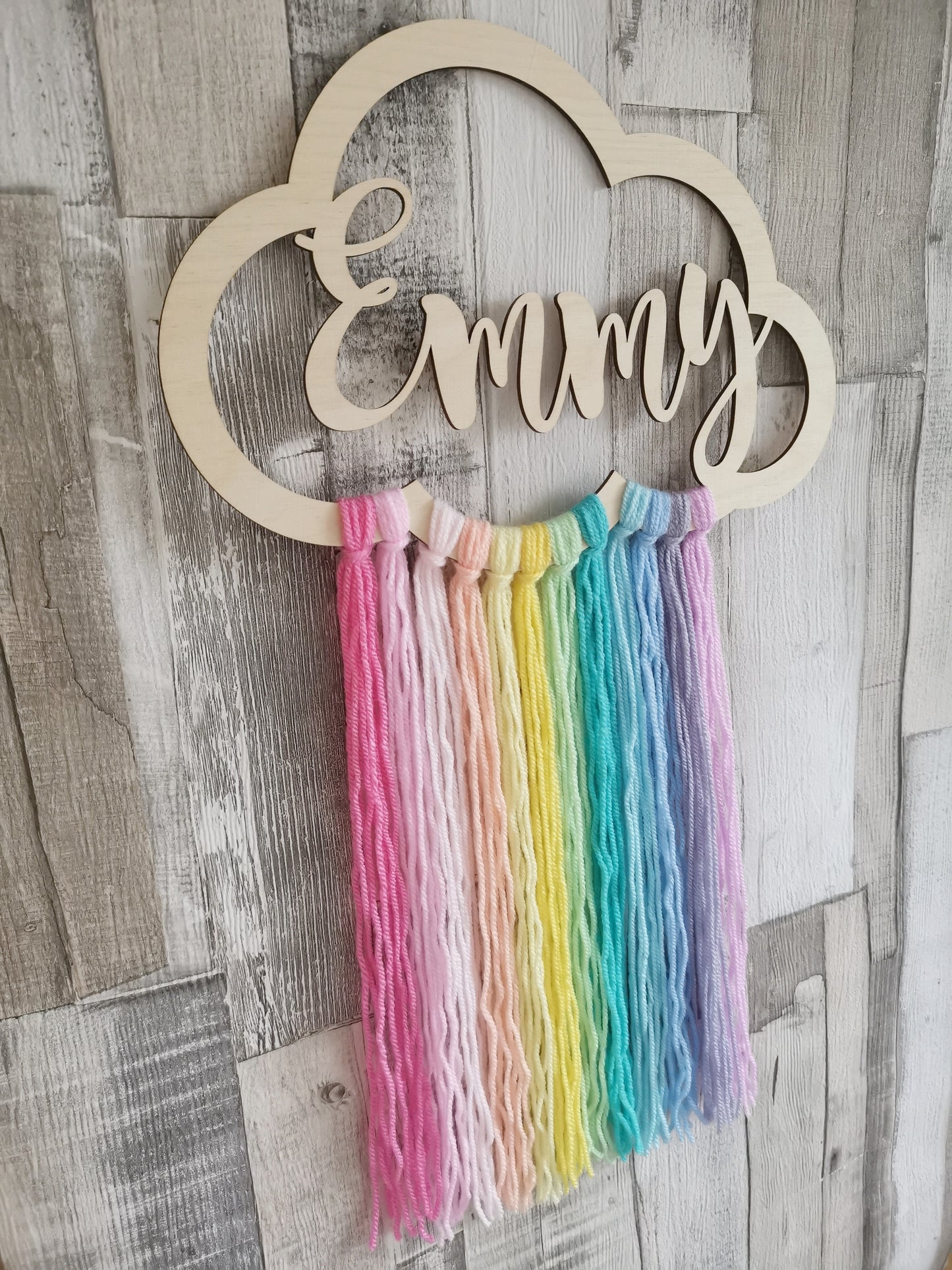 Multi Coloured Rainbow Personalised Wooden Cloud Wall Hanger