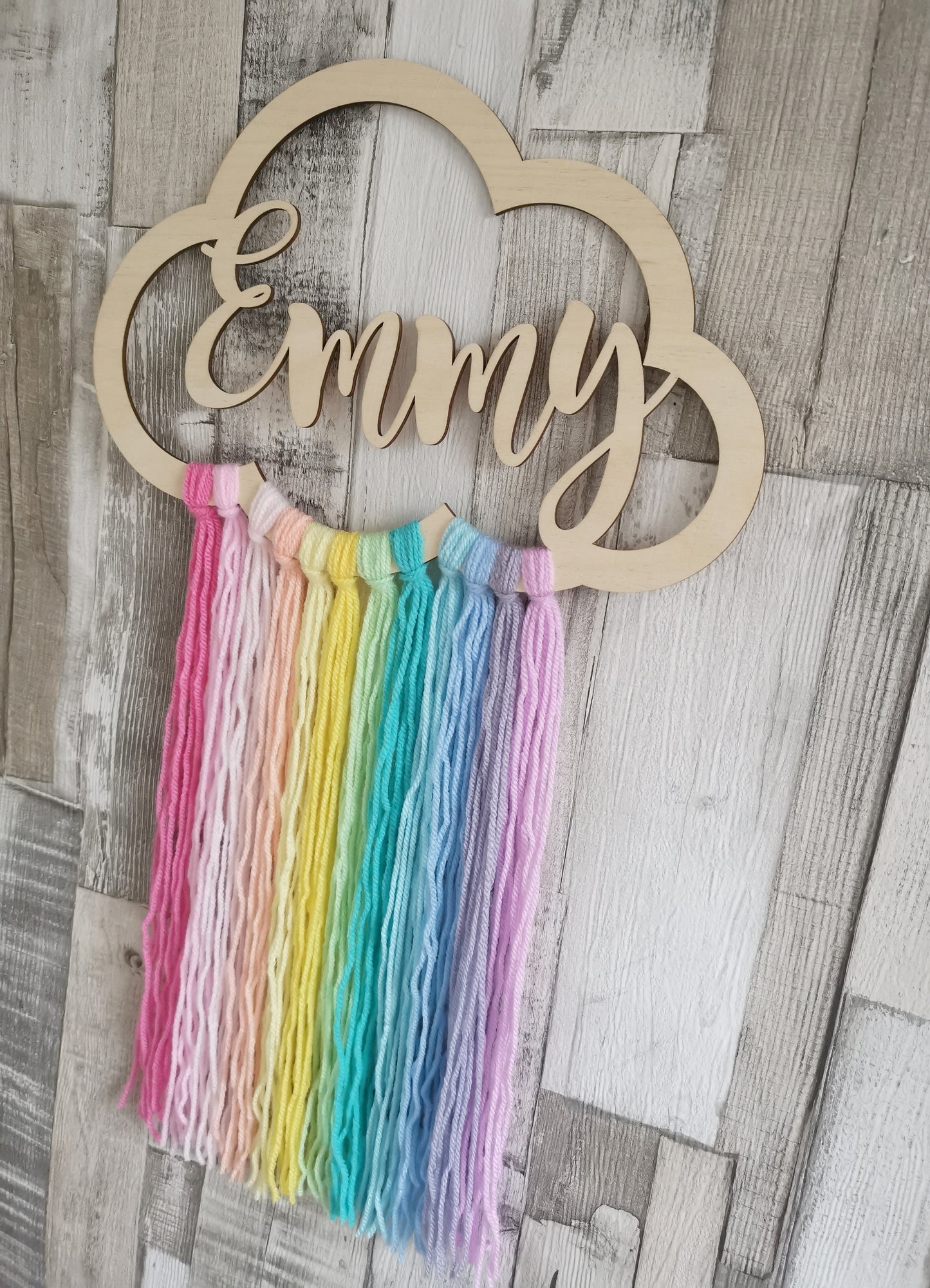 Multi Coloured Rainbow Personalised Wooden Cloud Wall Hanger