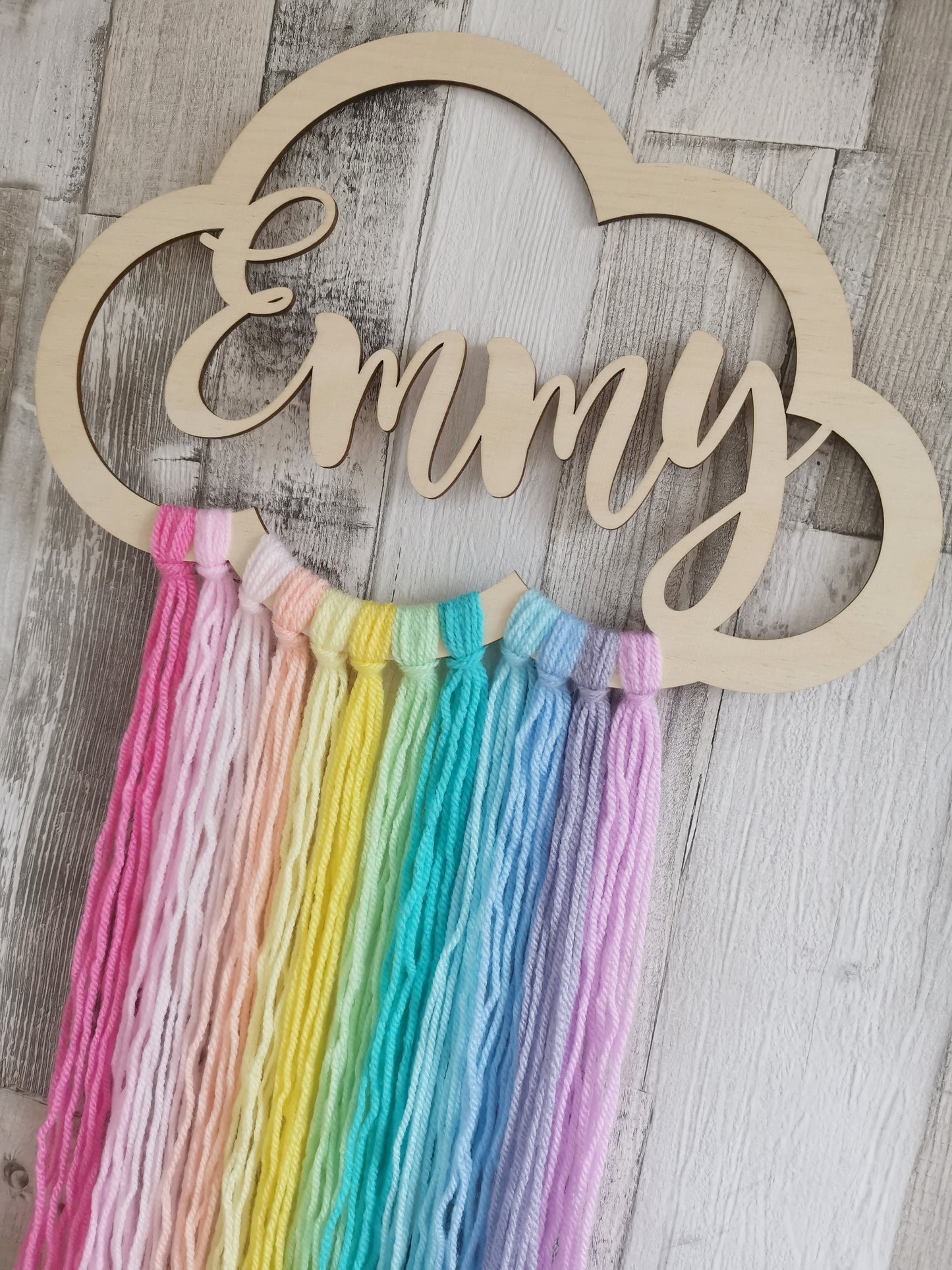 Multi Coloured Rainbow Personalised Wooden Cloud Wall Hanger