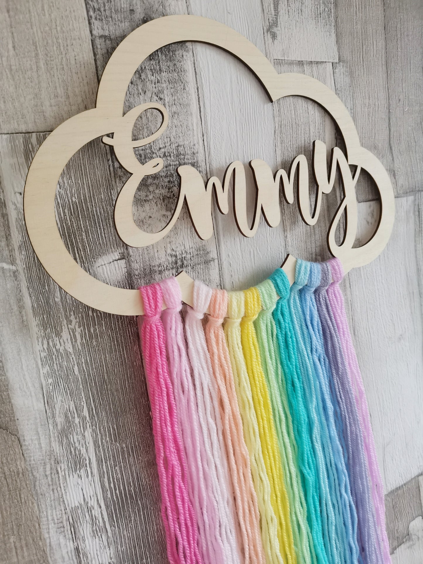Multi Coloured Rainbow Personalised Wooden Cloud Wall Hanger