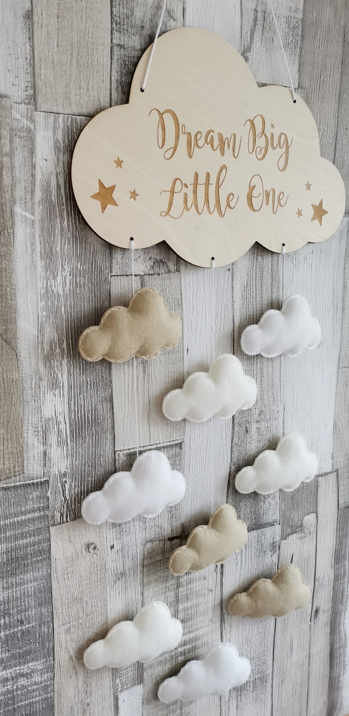 Cloud Wall Mobile, Cloud Nursery Decor, Dream Big Little One Wall Mobile, Cloud Theme Nursery Decor, Neutral Nursery Decor, Cloud Decoration, Beige Cream & White Cloud Nursery, Nursery Mobile, Baby Mobile Nursery Decoration
