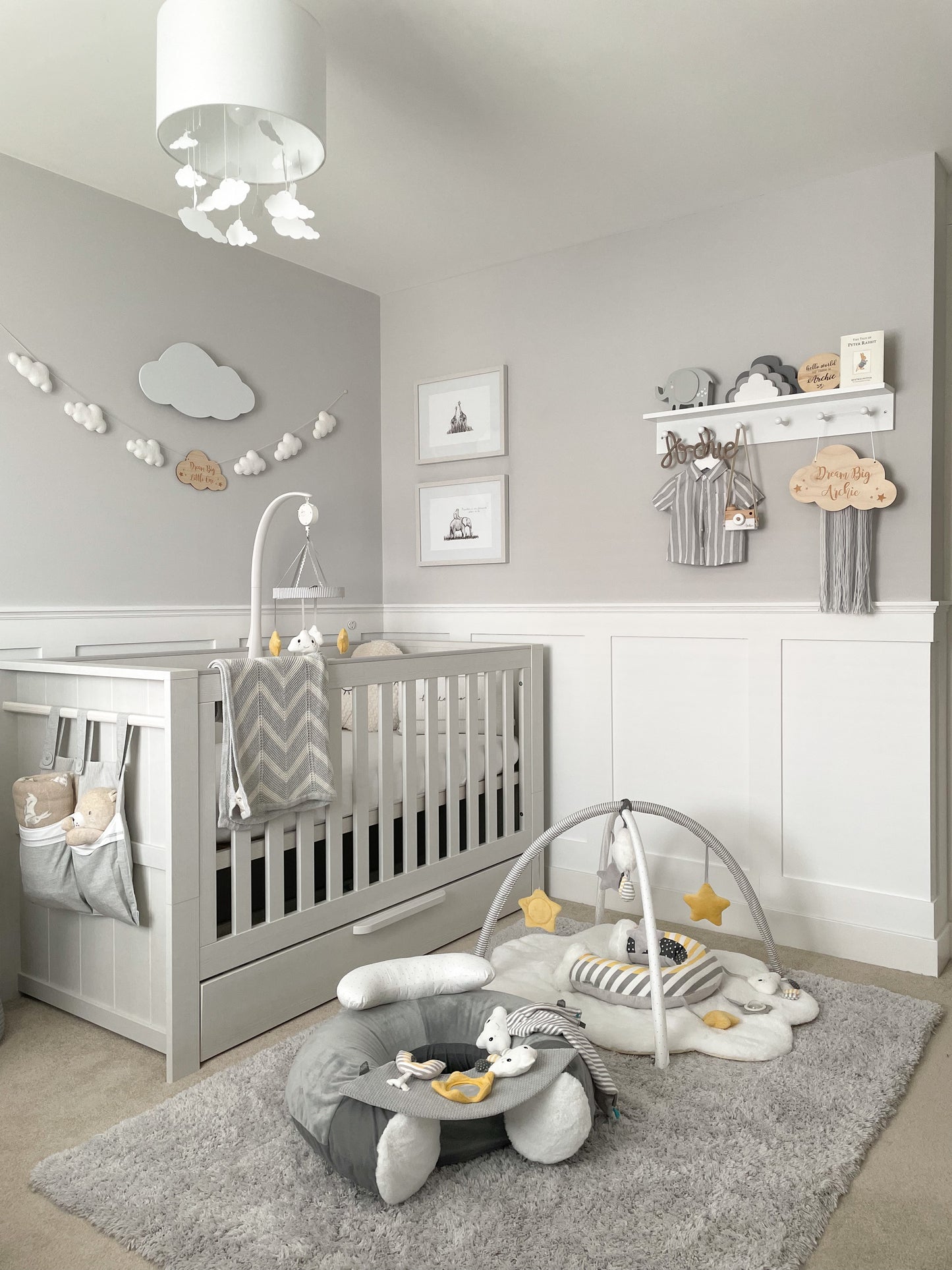 Dream Big Little One Cloud Bunting Nursery Decor, Neutral Nursery Decor, Cloud Theme Nursery, Grey Nursery, Cloud Nursery Decor, Neutral Nursery Decor,