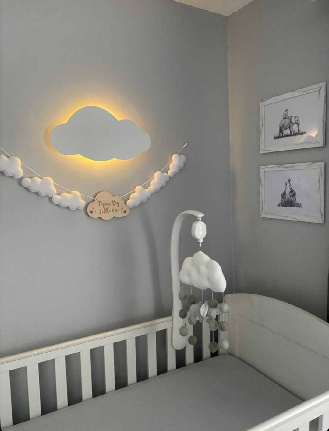 Dream Big Little One Cloud Bunting Nursery Decor, Neutral Nursery Decor, Cloud Theme Nursery