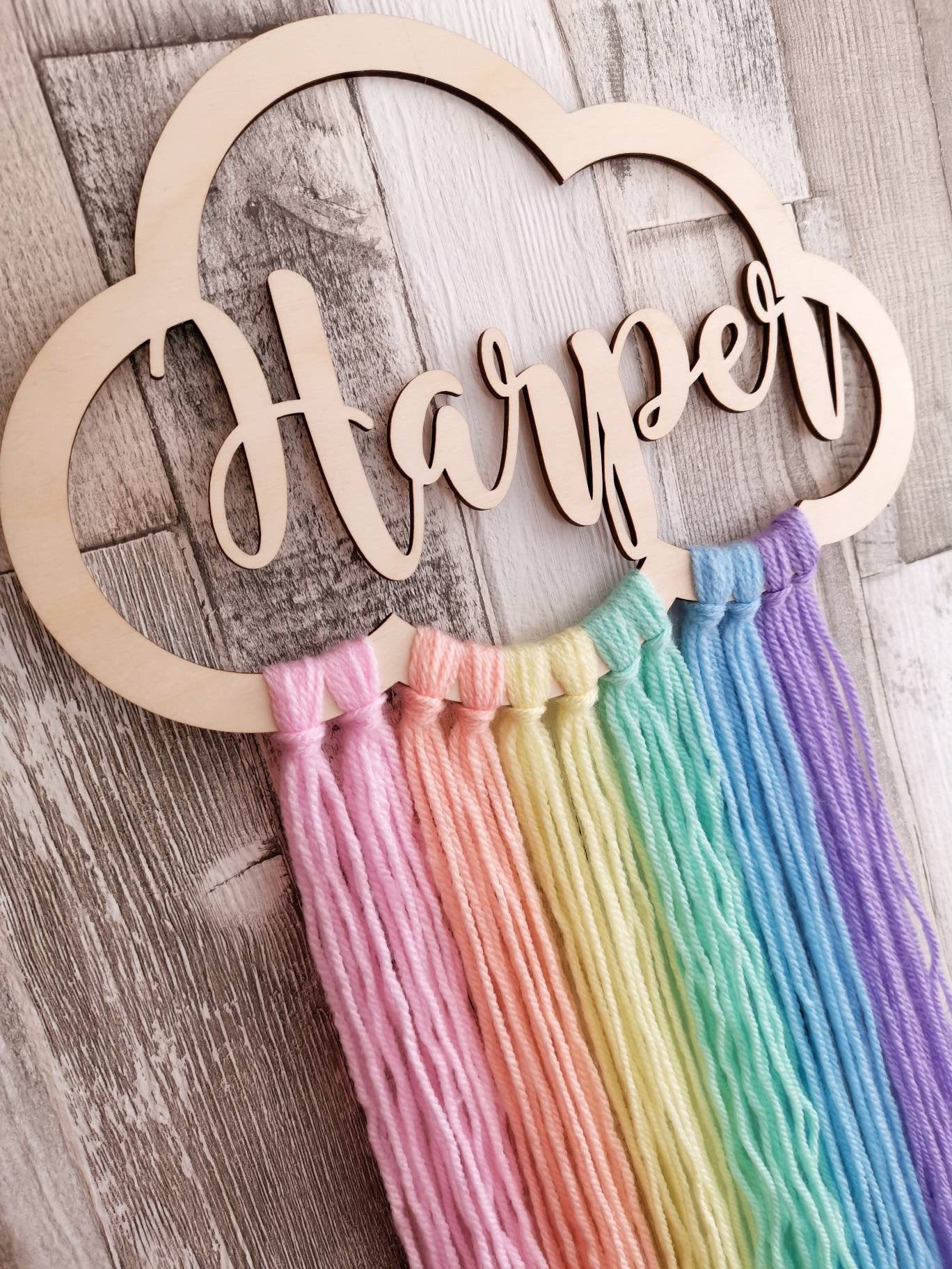 Pastel Rainbow Personalised Cloud Wall Hanger