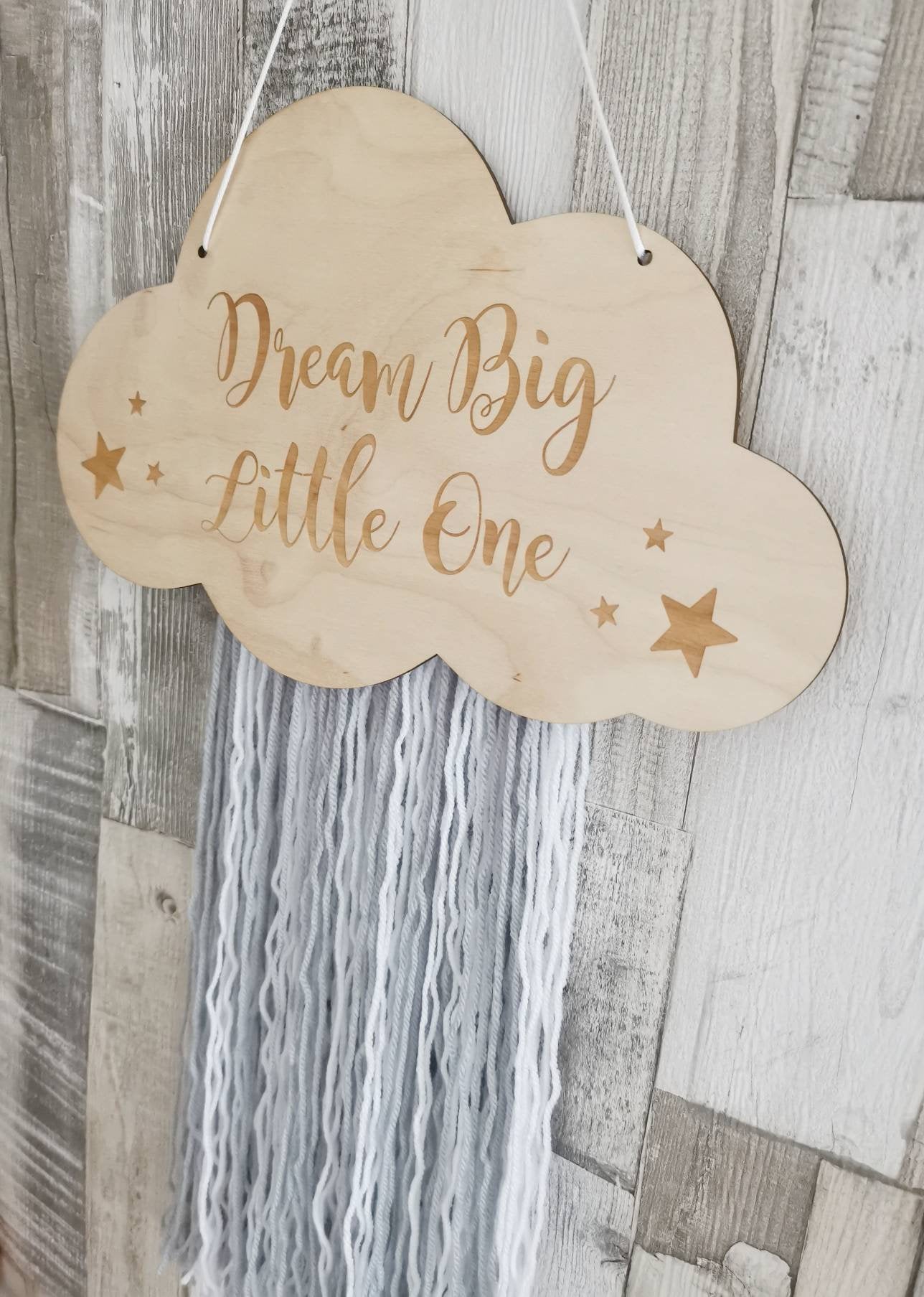 Dream Big Little One Engraved Cloud Wall Hanger - Grey & White