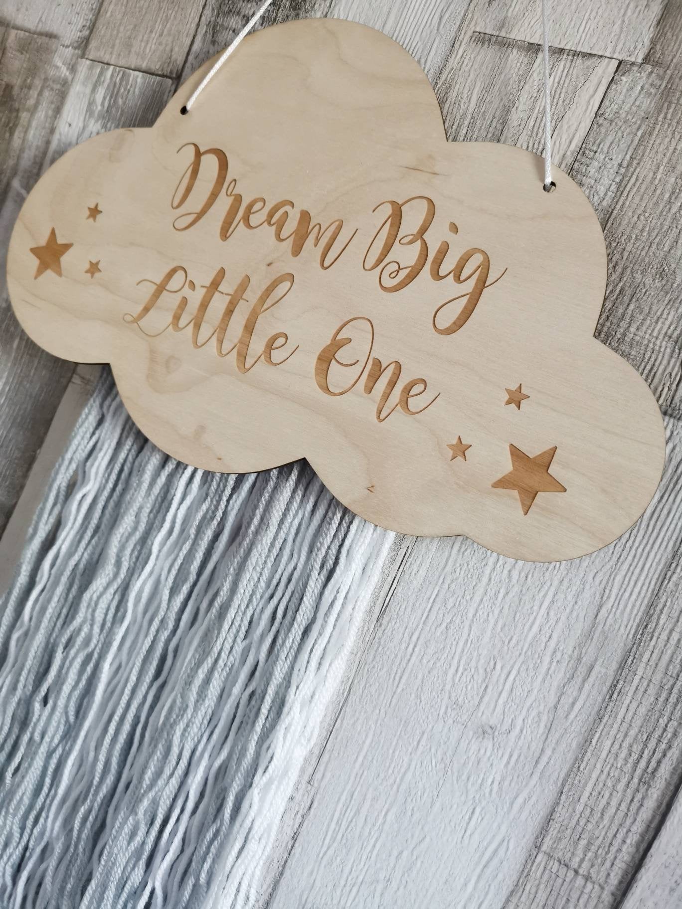 Dream Big Little One Engraved Cloud Wall Hanger - Grey & White