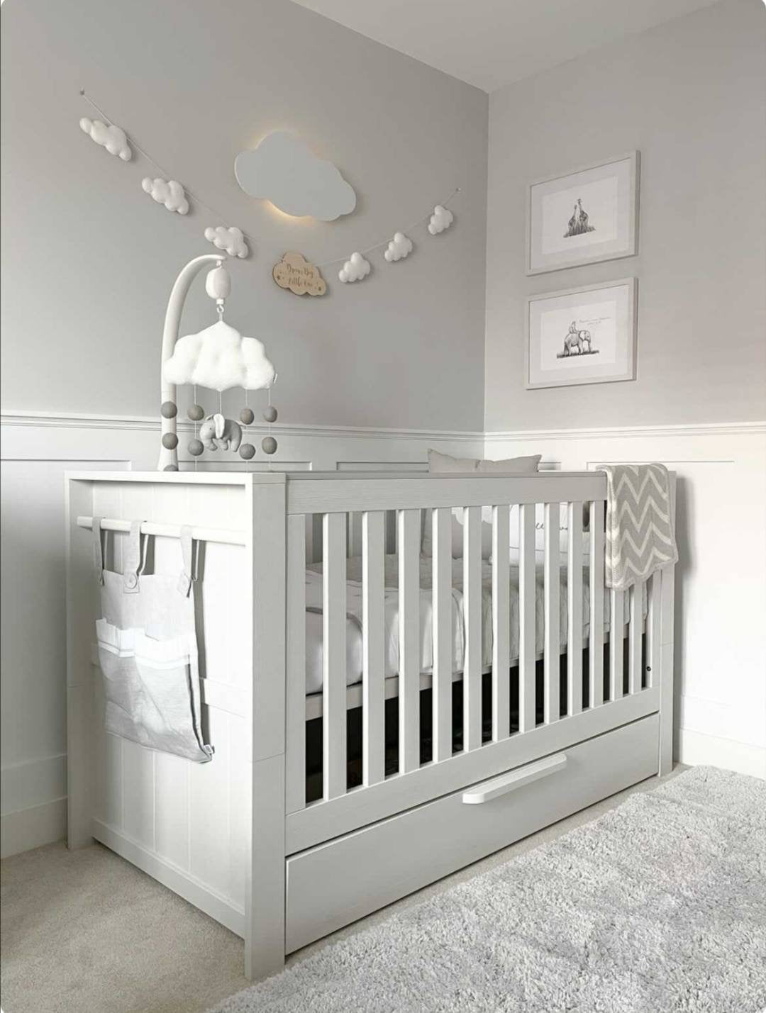 Dream Big Little One White Cloud Bunting Nursery Decor, Neutral Nursery Decor, Cloud Theme Nursery Decor