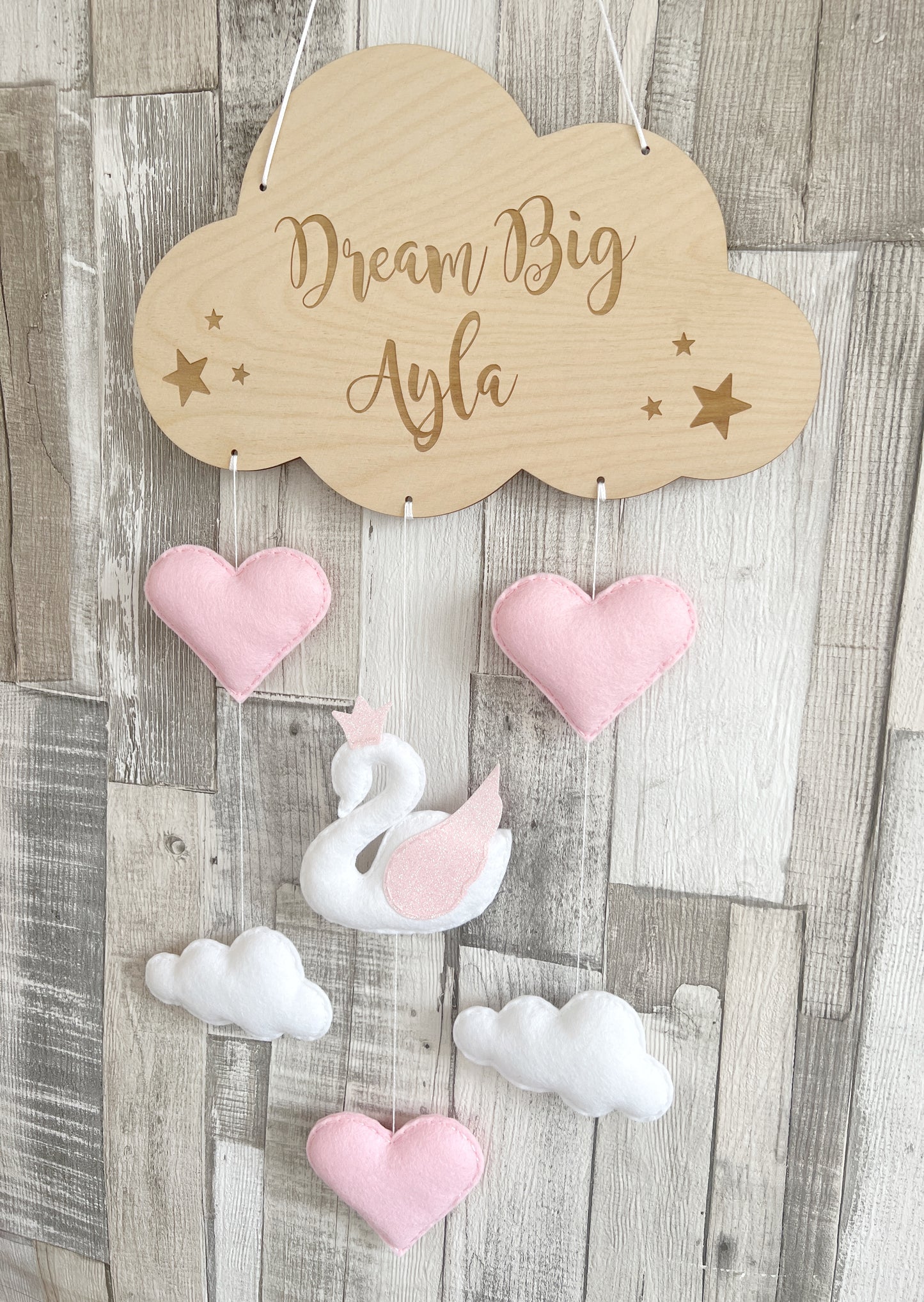 Dream Big Little One Cloud Wall Mobile - Swans & Hearts