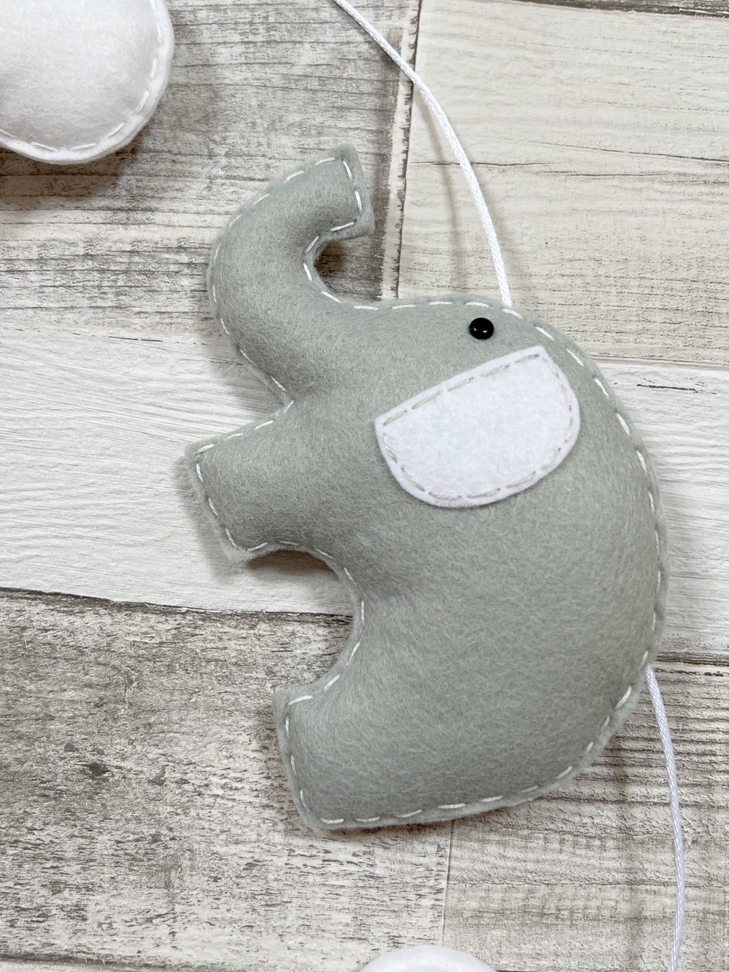 Elephants & Clouds Bunting - Grey & White