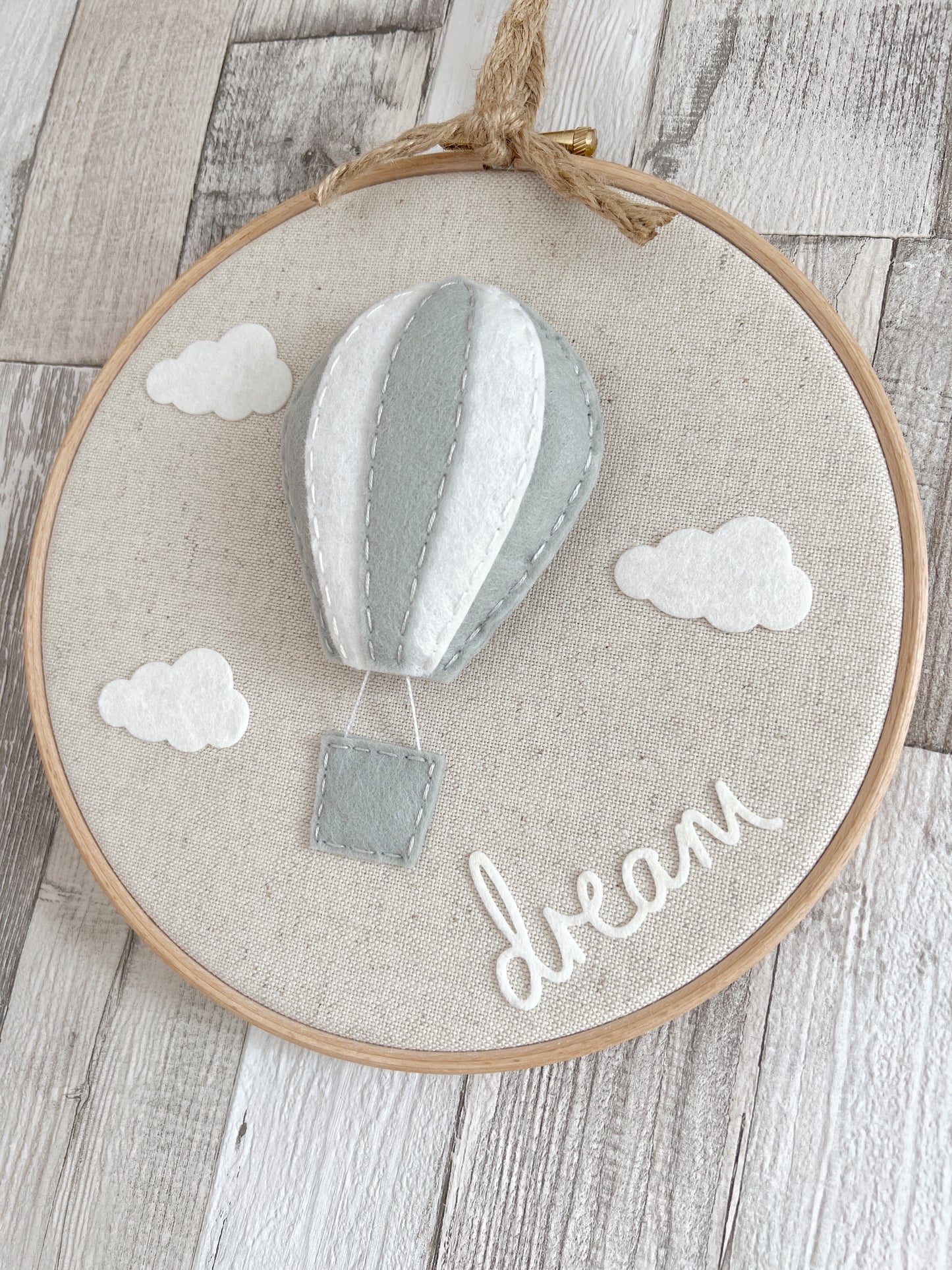 Hot Air Balloon & Clouds Dream Hoop - Grey & White