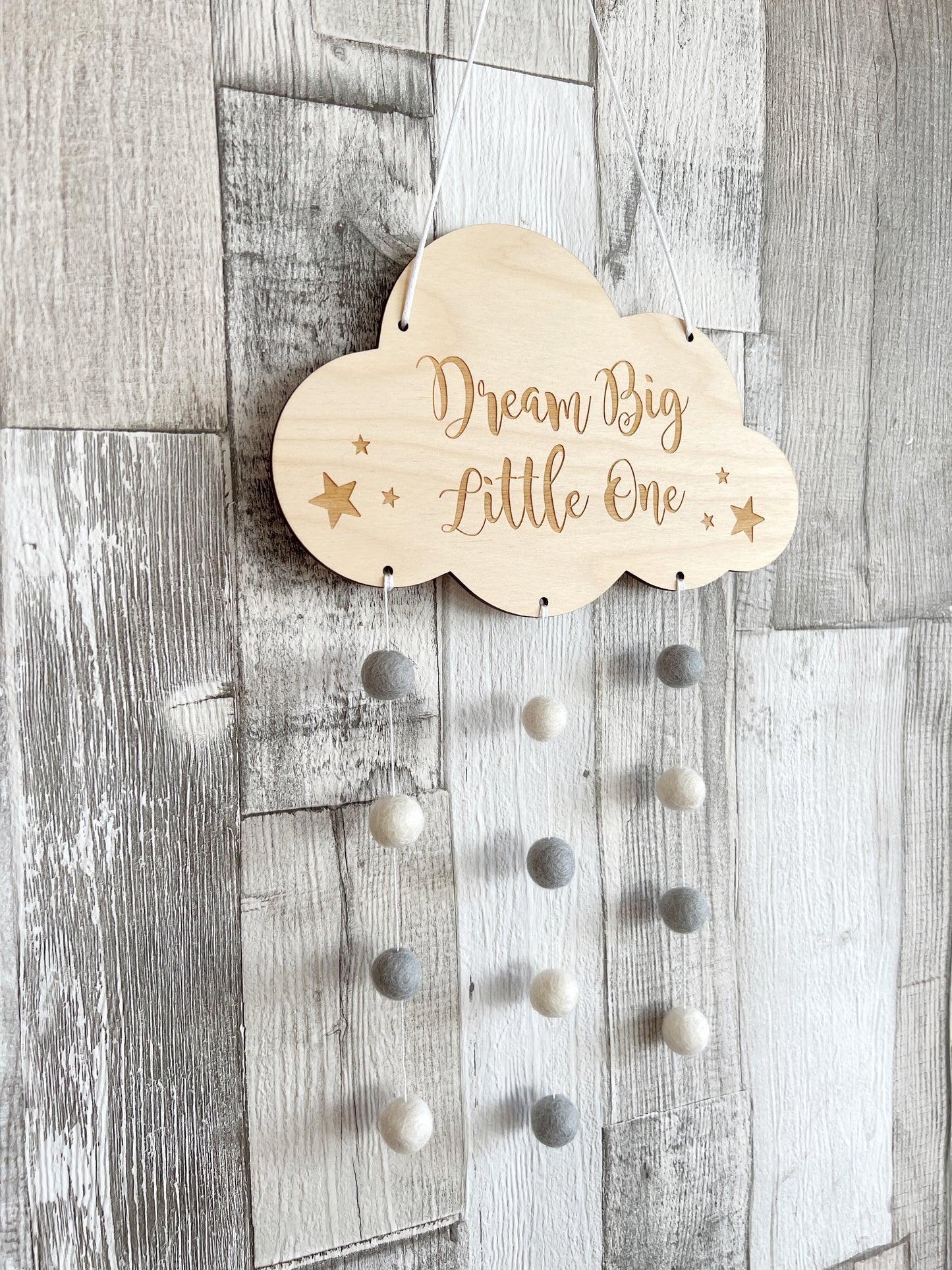 Dream Big Little One Mini Felt Ball Wall Mobile - Light Grey & Ivory