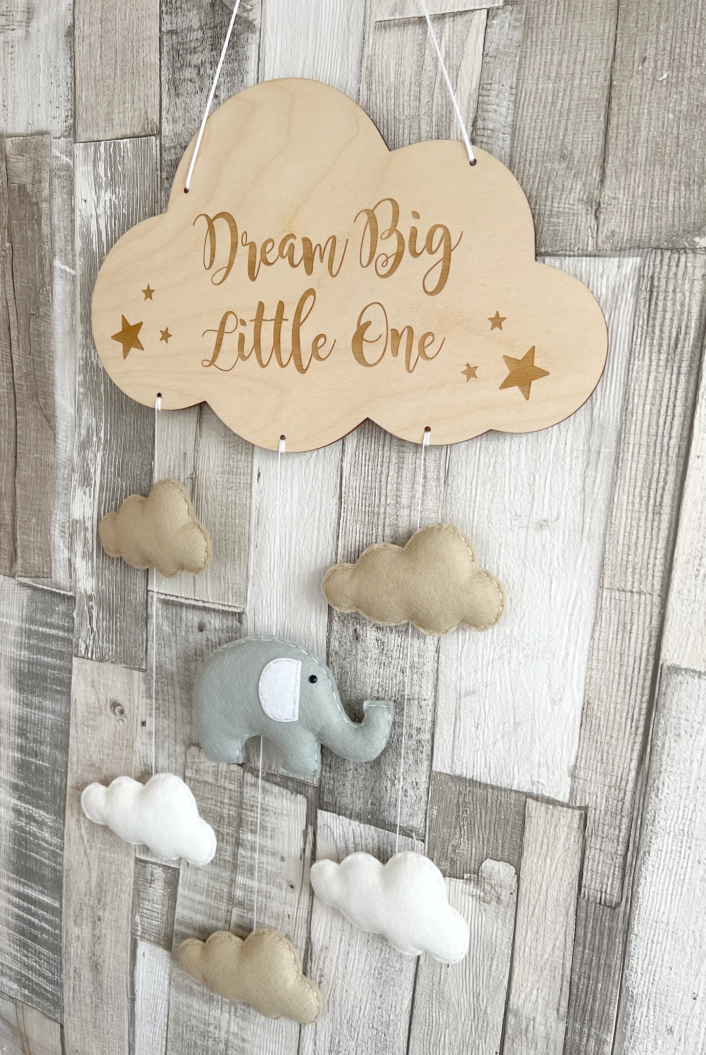 Dream Big Little One Cloud Wall Mobile - Elephant & Clouds