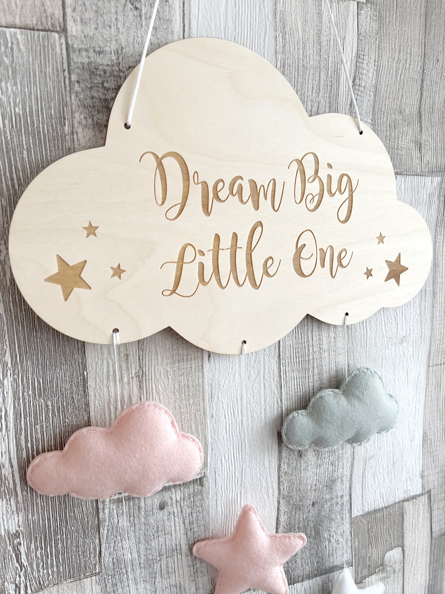 Dream Big Little One Cloud Wall Mobile - Blush, White & Grey Clouds & Stars Mix