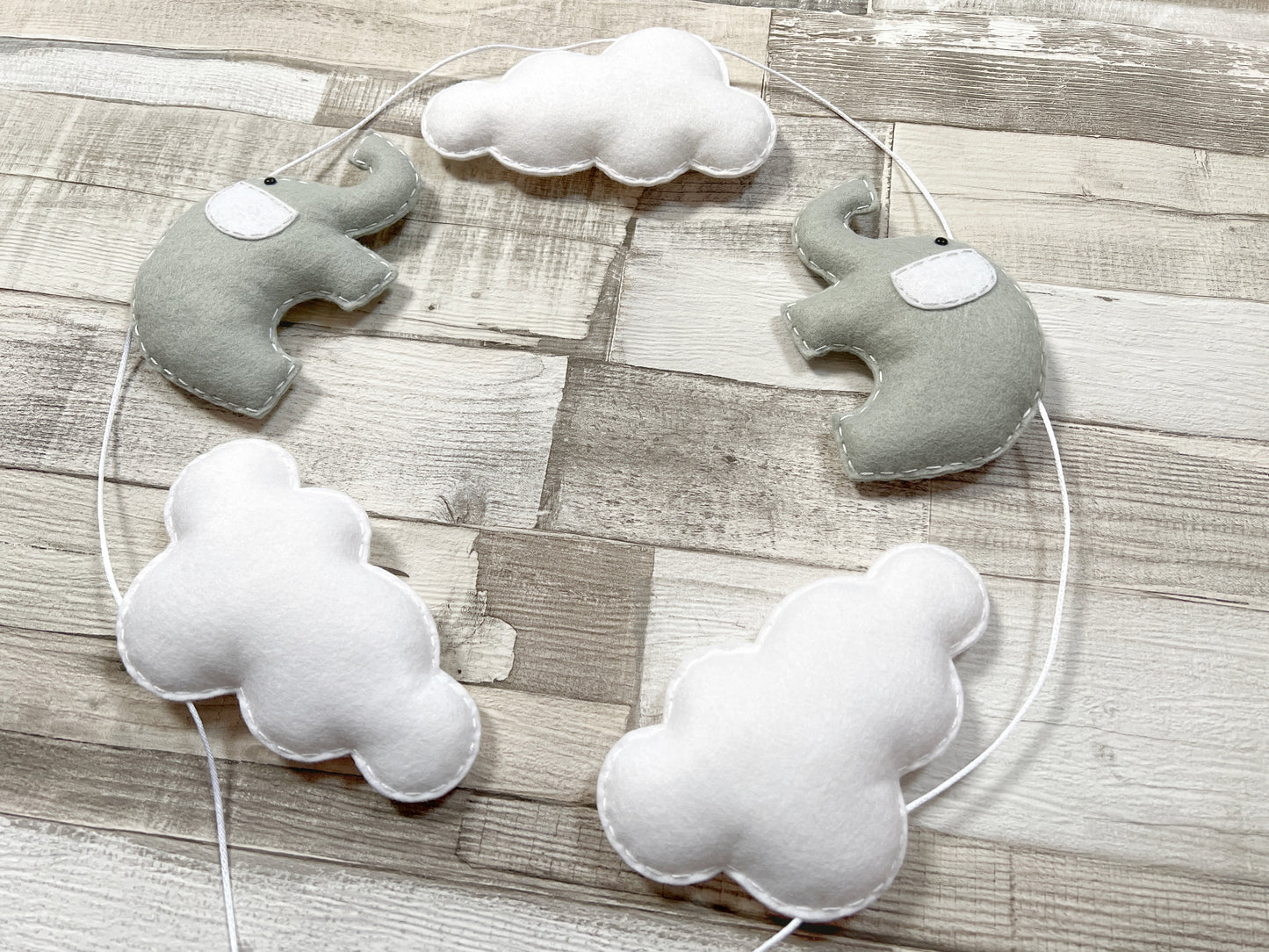 Elephants & Clouds Bunting - Grey & White