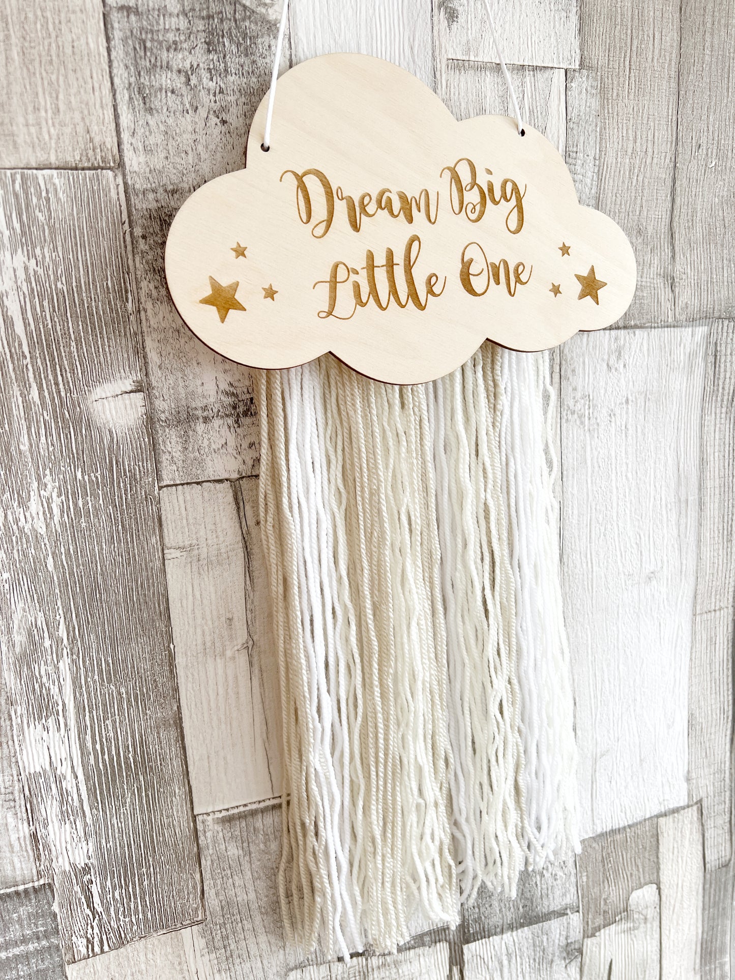 Dream Big Little One Engraved Cloud Wall Hanger - Beige, Cream & White