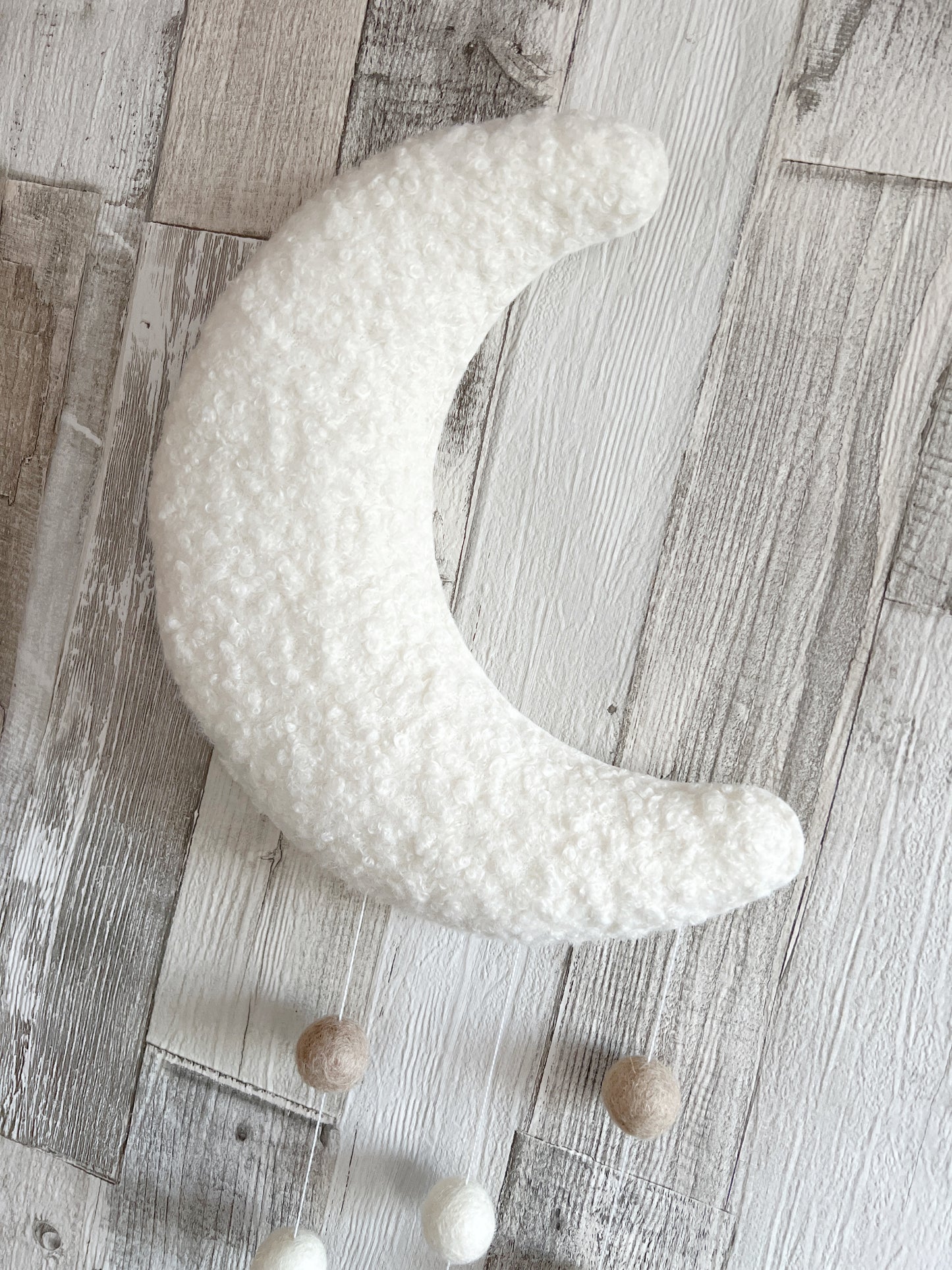 Ivory Bouclé Felt Balls & Stars Moon Wall Mobile
