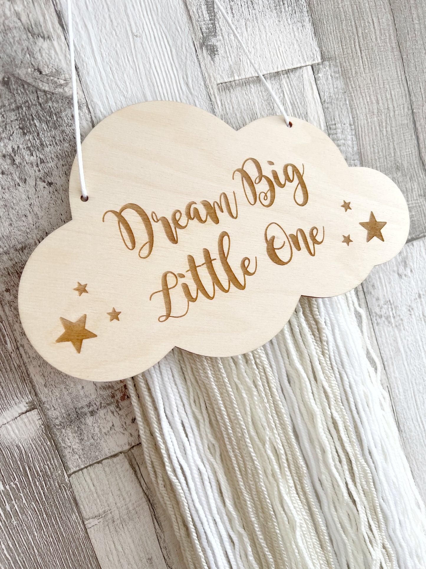 Dream Big Little One Engraved Cloud Wall Hanger - Beige, Cream & White