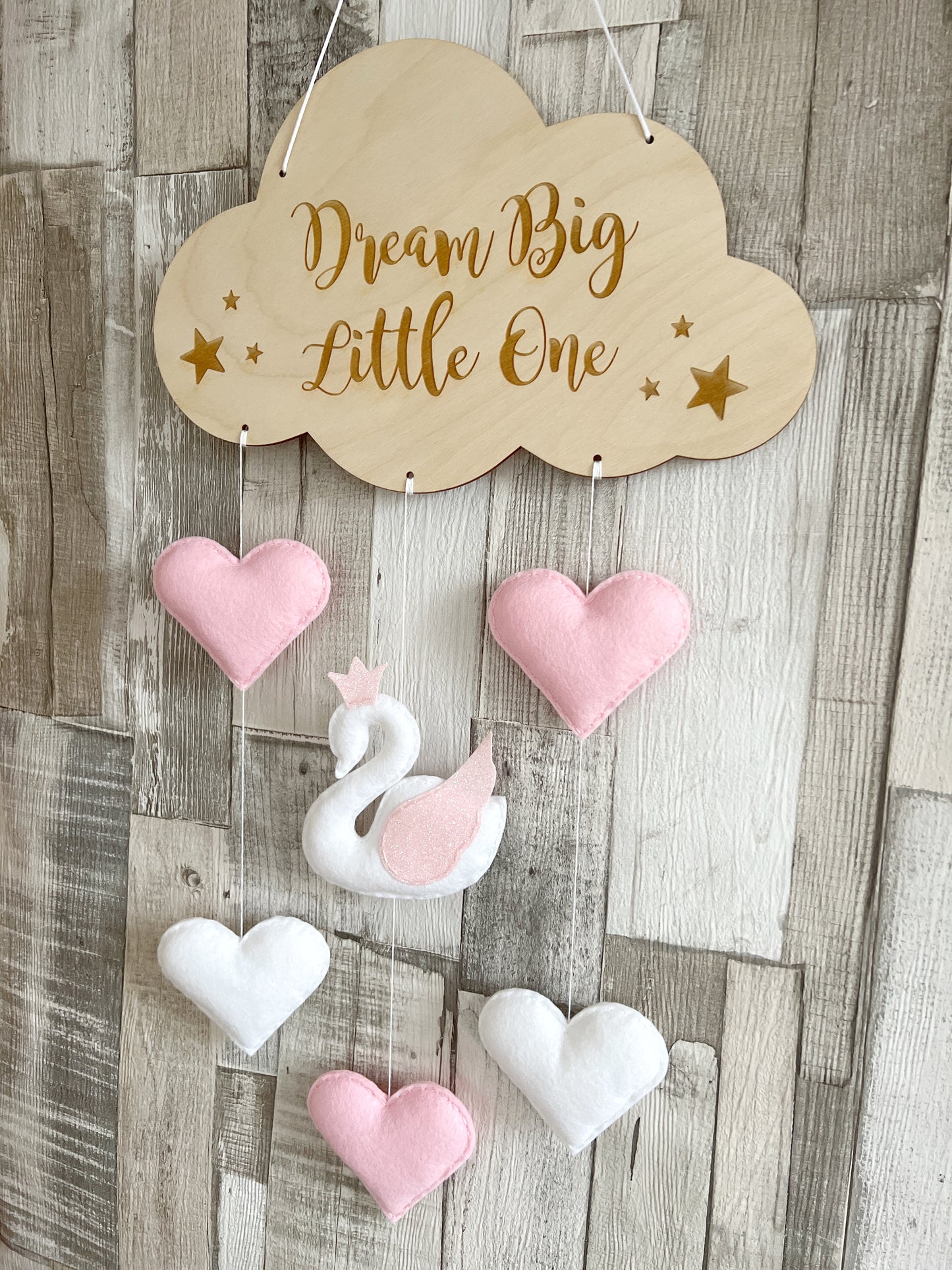 Dream Big Little One Cloud Wall Mobile - Swans & Hearts