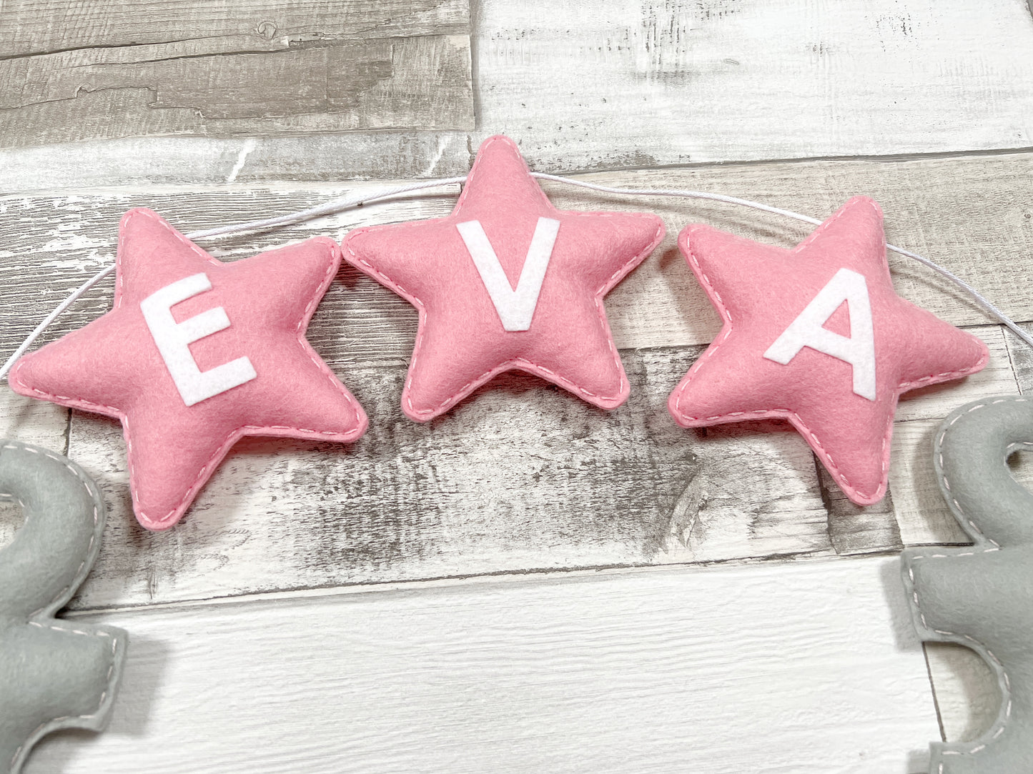 Personalised Stars with Elephants & Clouds Bunting - Baby Pink & Grey