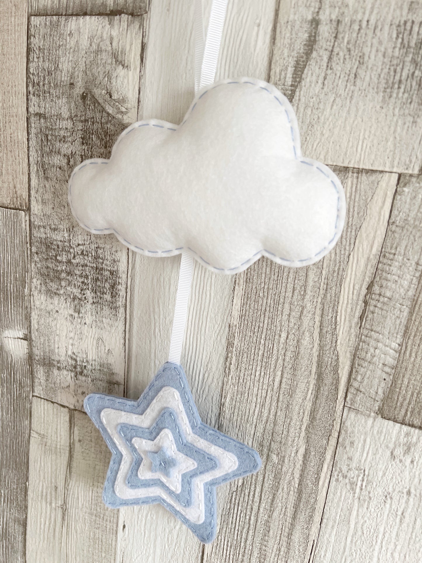 Layered Star & Cloud Wall Hanger - Baby Blue & White