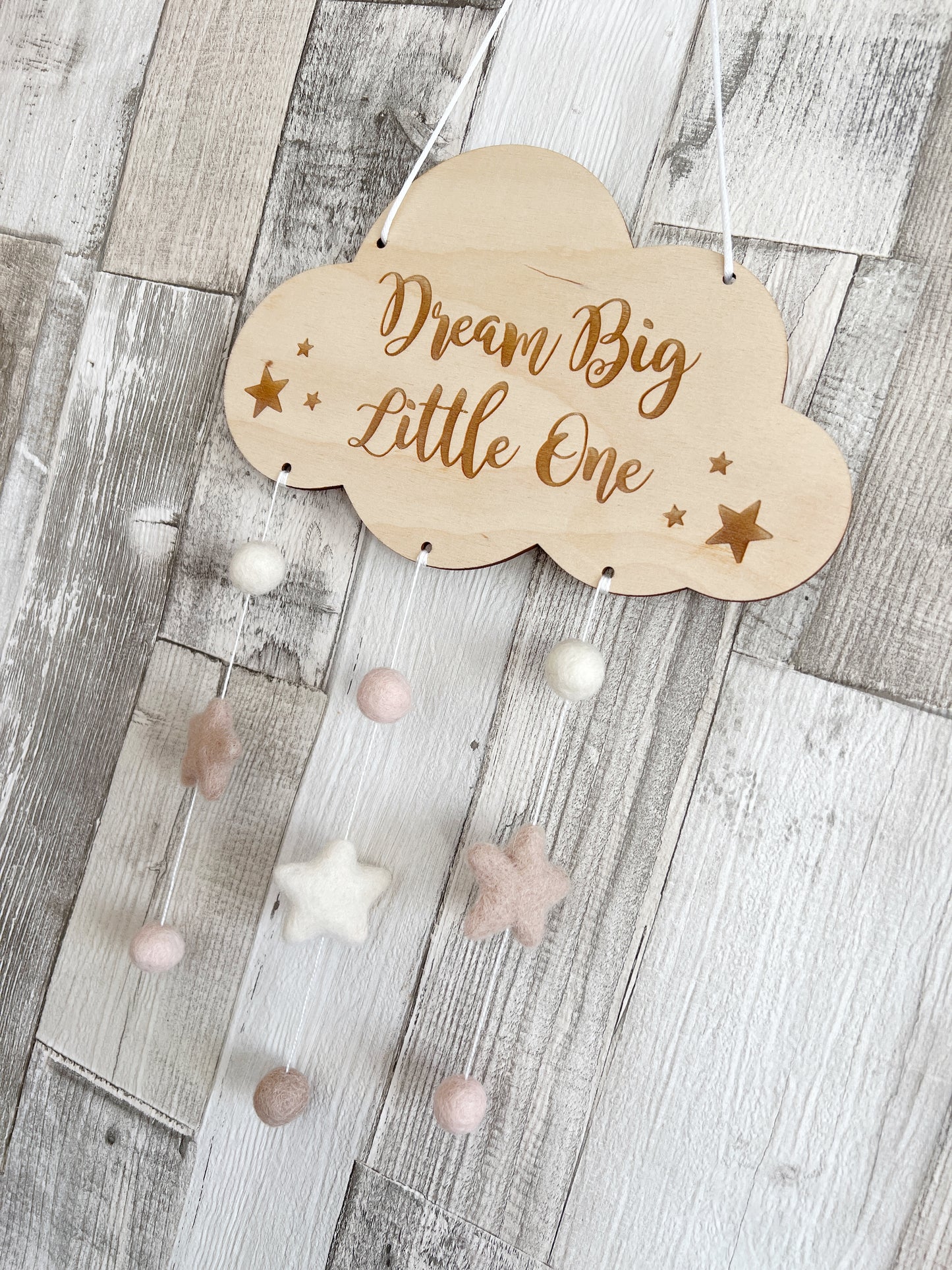 Dream Big Little One Mini Felt Ball Wall Mobile - Blush, Ivory & Fawn