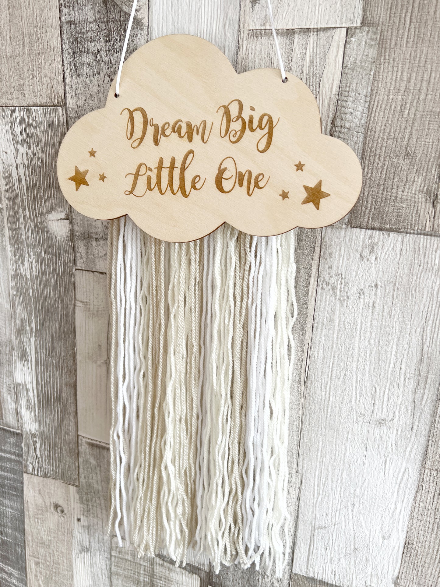 Dream Big Little One Engraved Cloud Wall Hanger - Beige, Cream & White