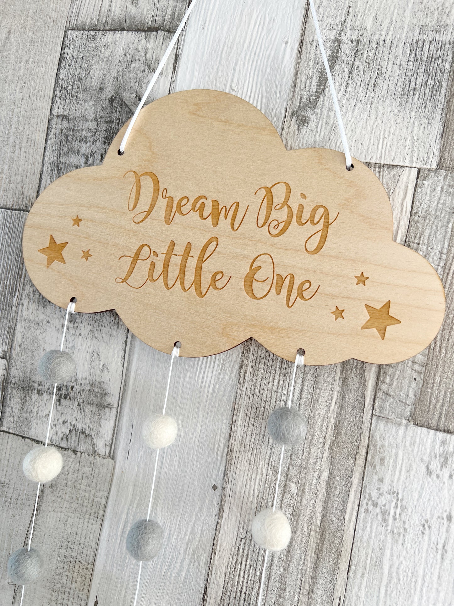 Dream Big Little One Mini Felt Ball Wall Mobile - Light Grey & Ivory