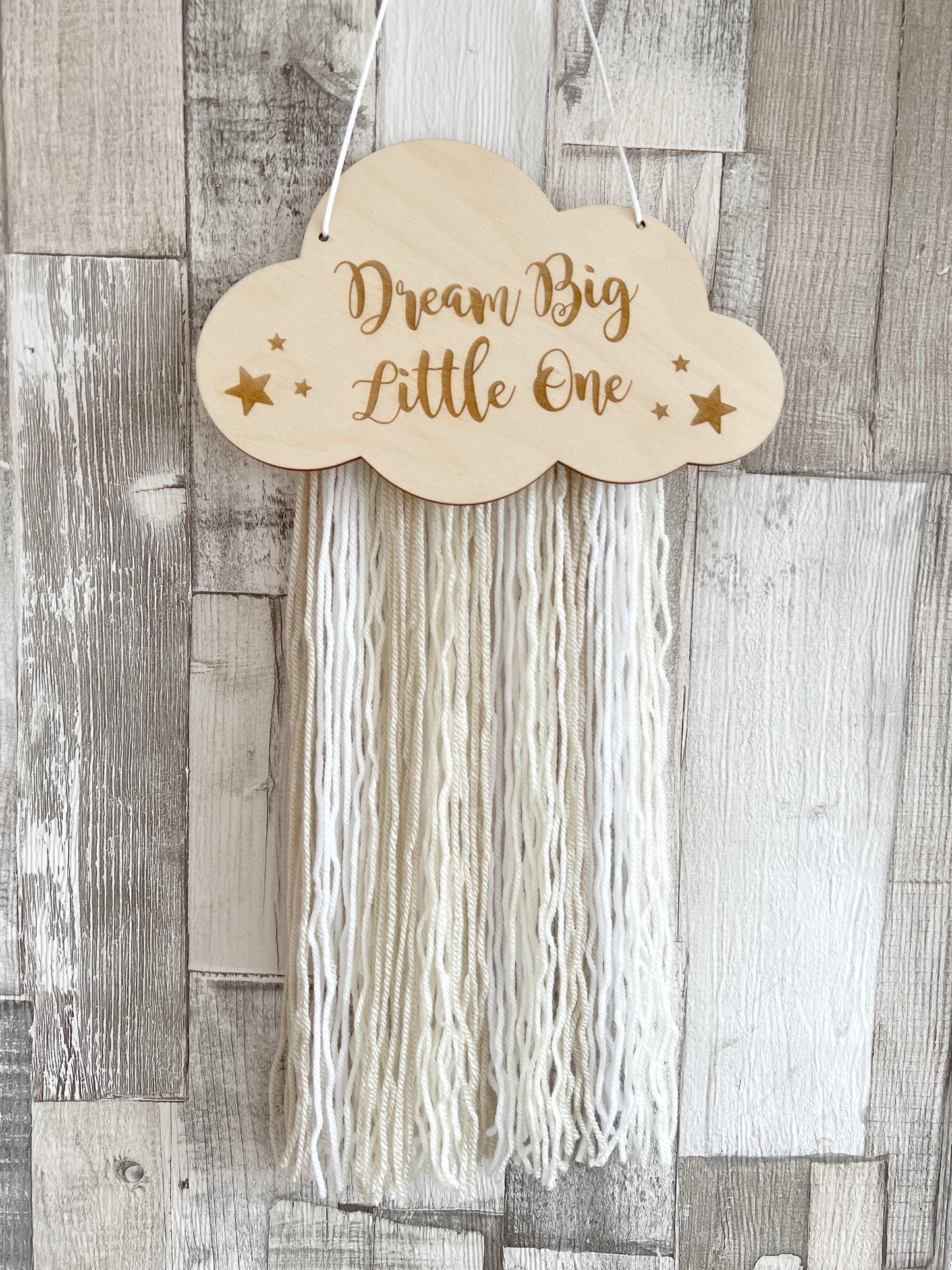 Dream Big Little One Engraved Cloud Wall Hanger - Beige, Cream & White