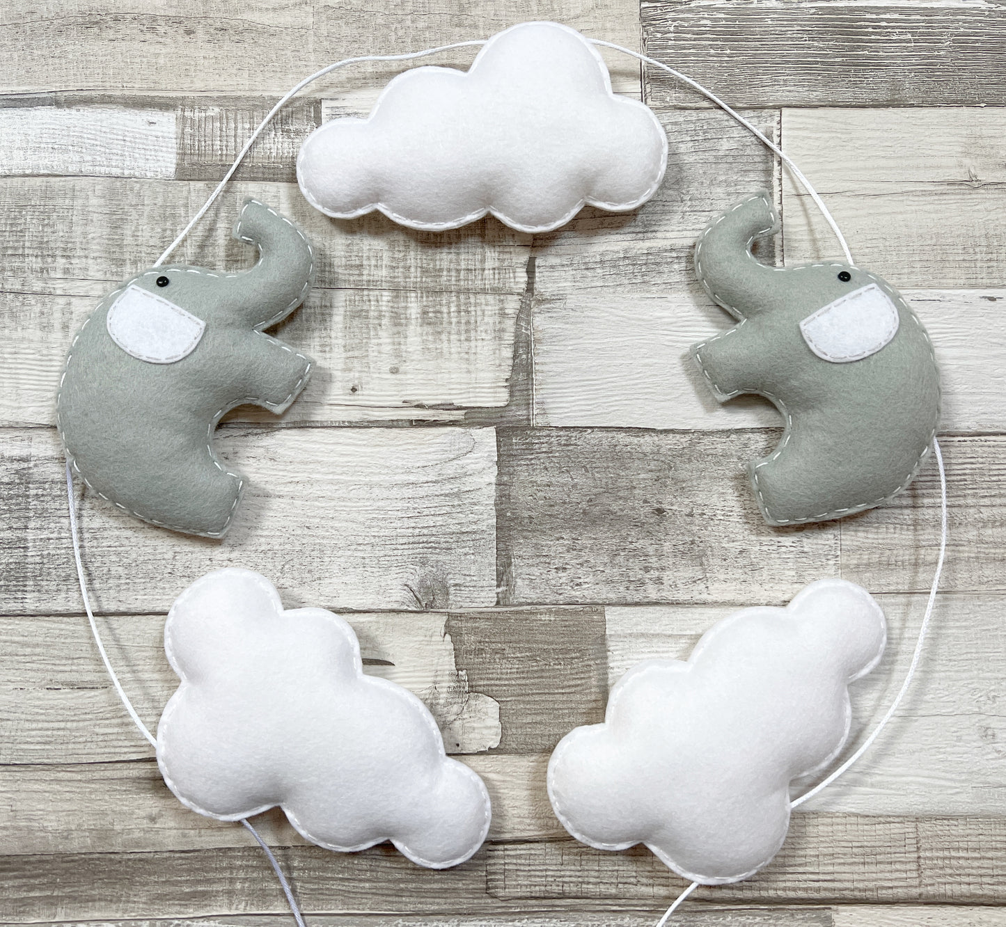 Elephants & Clouds Bunting - Grey & White