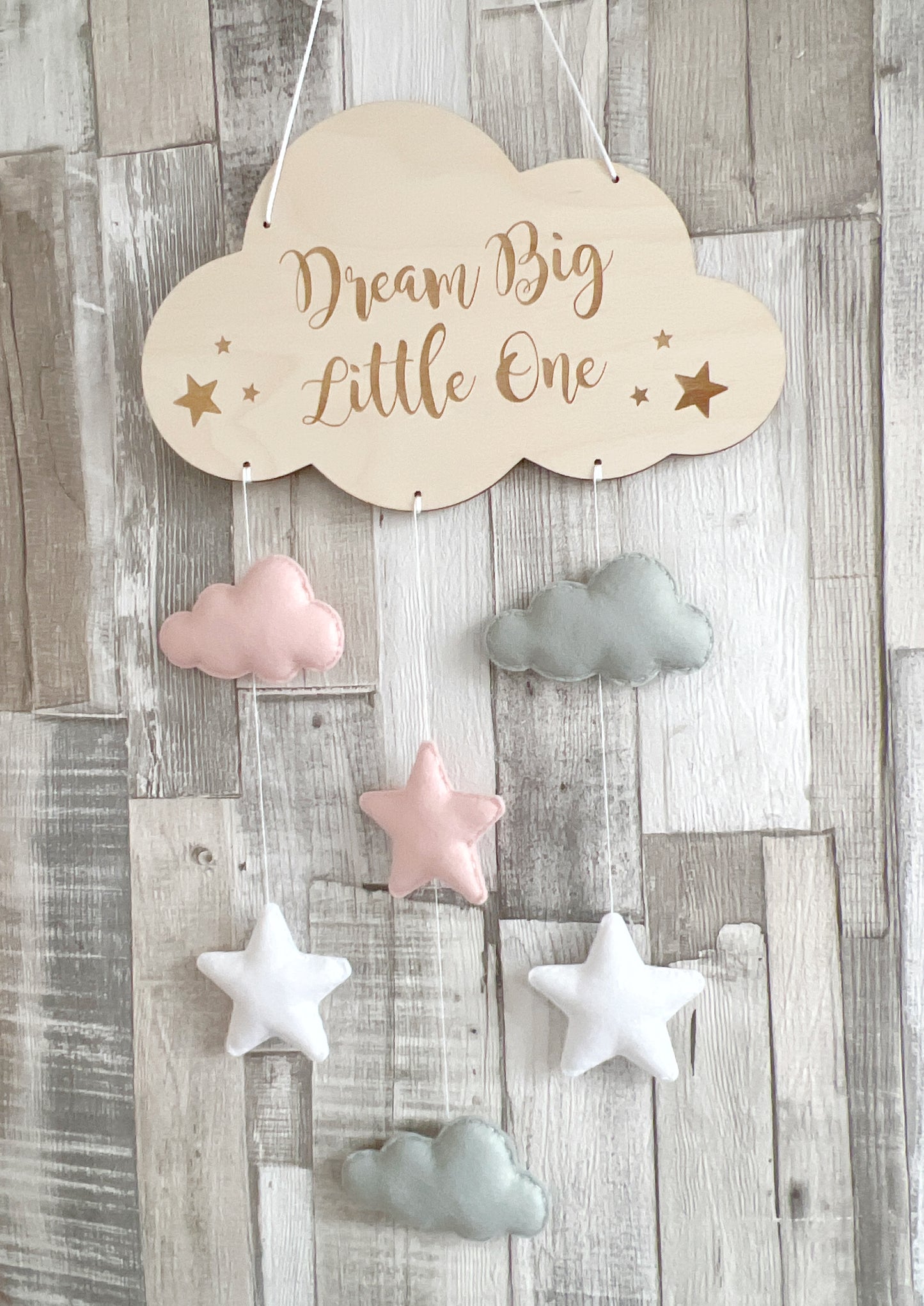Dream Big Little One Cloud Wall Mobile - Blush, White & Grey Clouds & Stars Mix