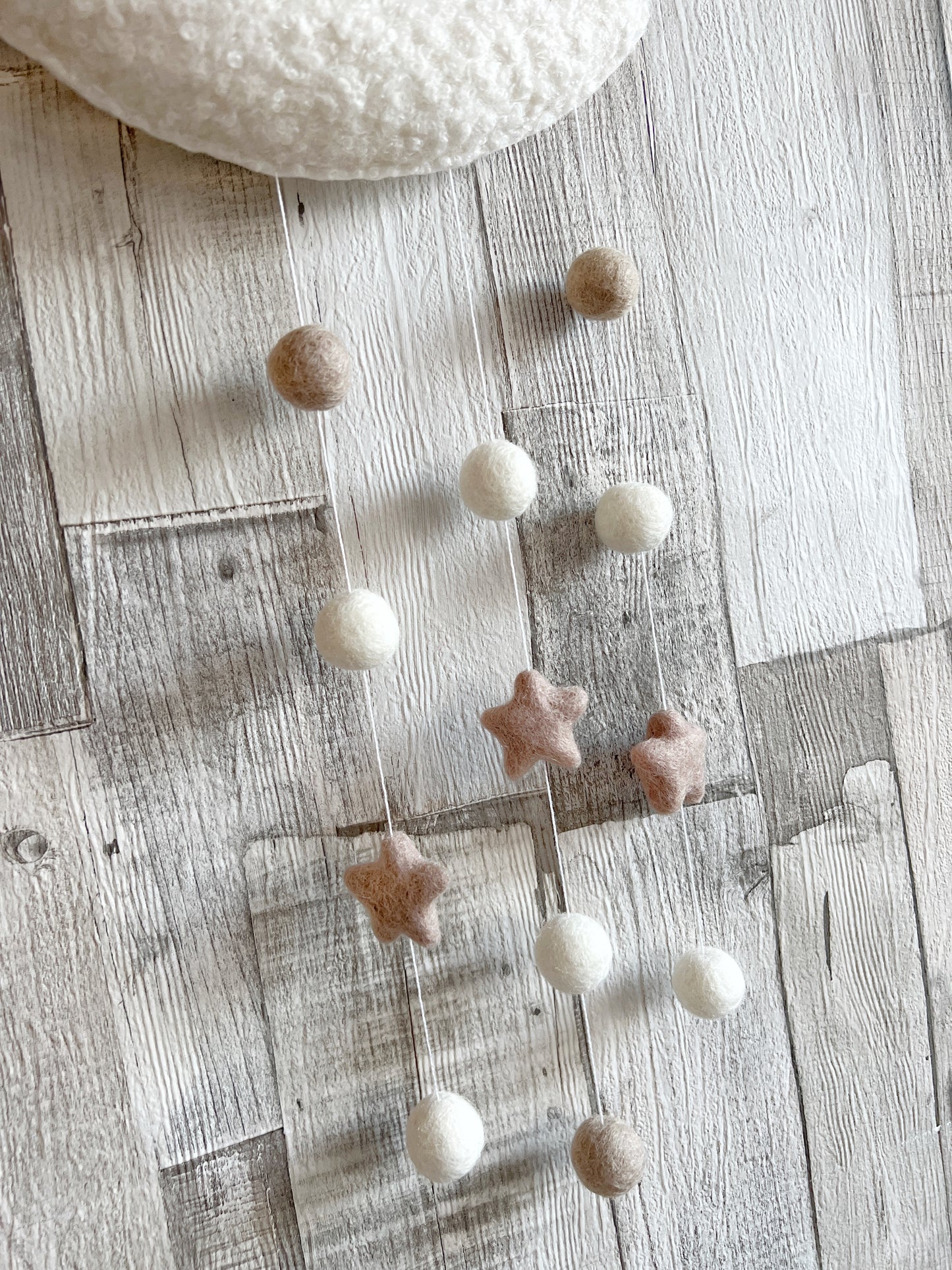 Ivory Bouclé Felt Balls & Stars Moon Wall Mobile