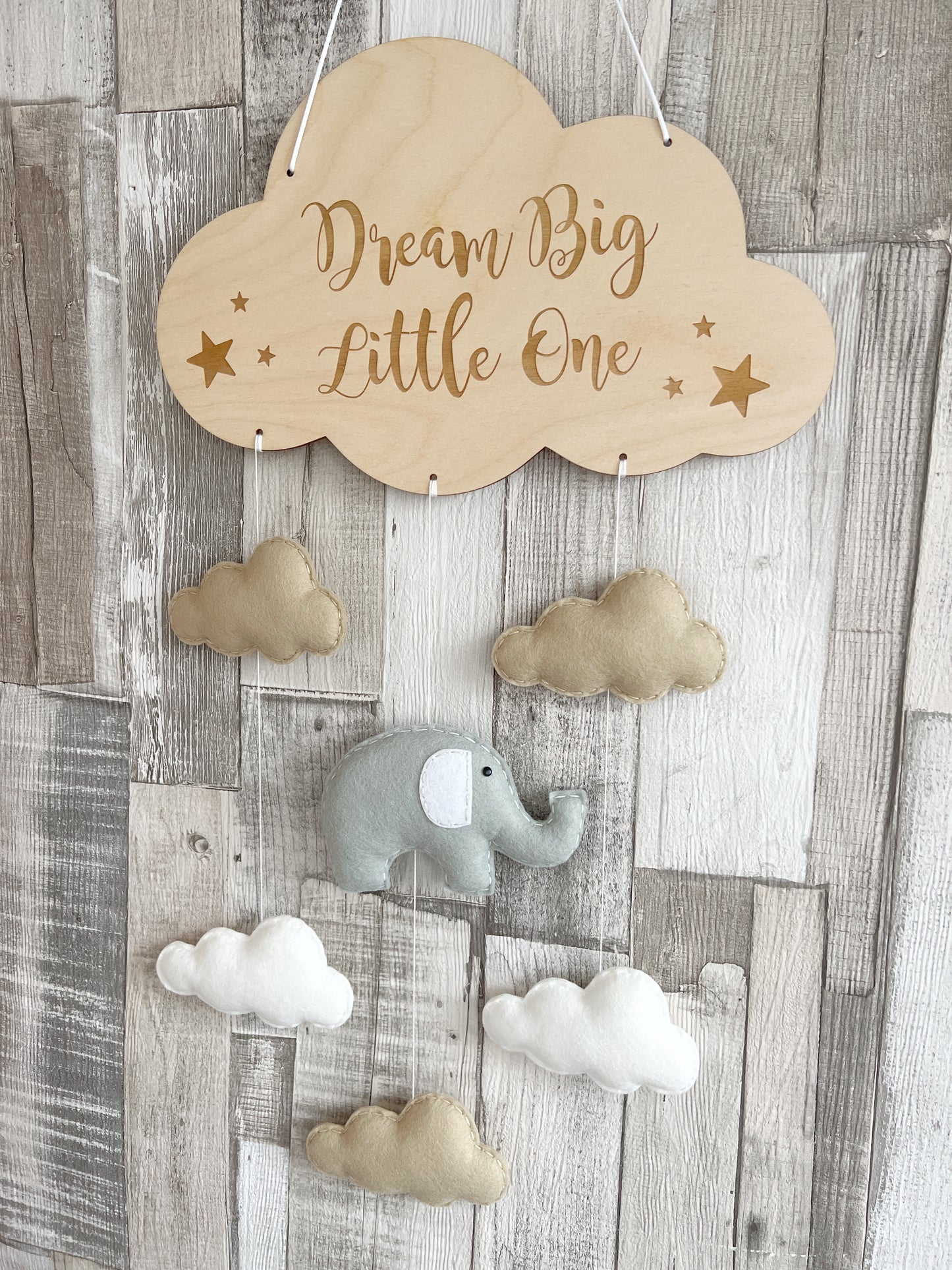 Dream Big Little One Cloud Wall Mobile - Elephant & Clouds