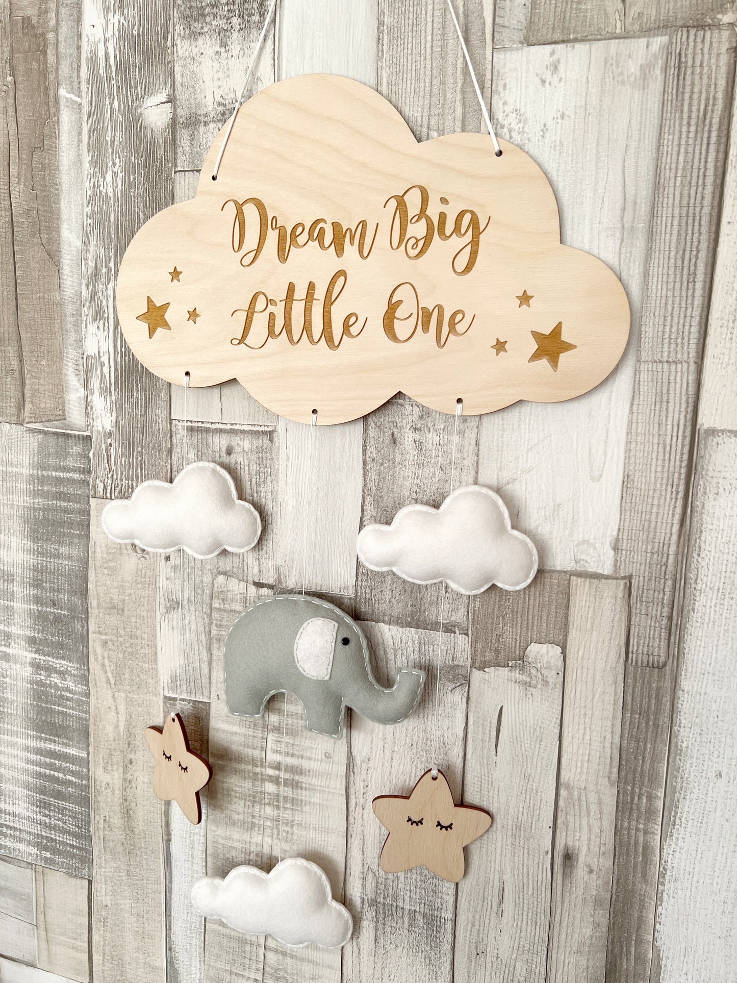 Dream Big Little One Cloud Wall Mobile - Elephant, Clouds & Sleepy Stars