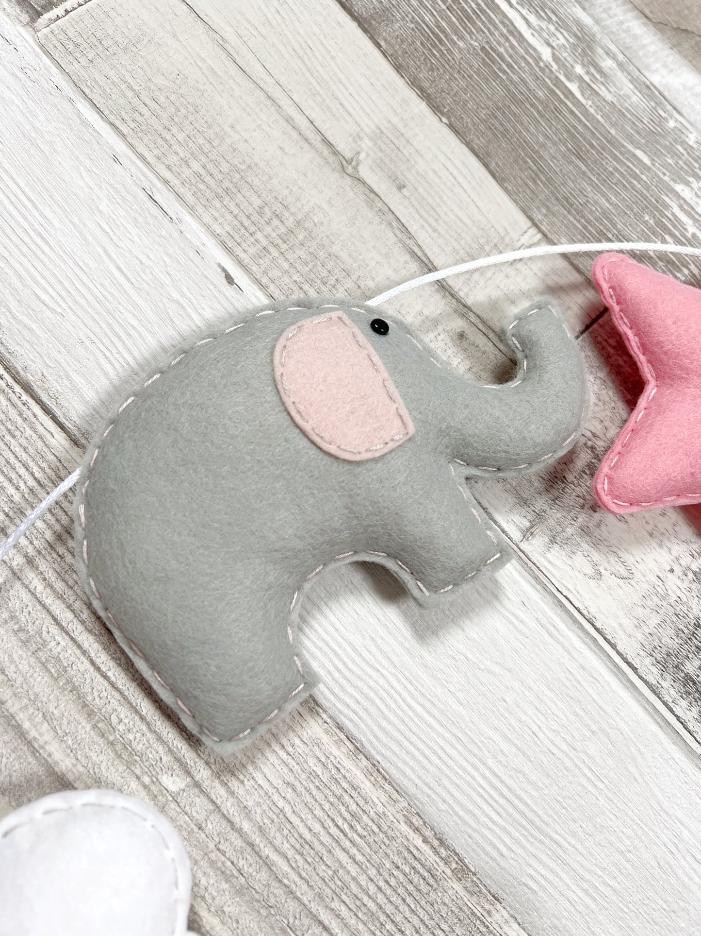 Personalised Stars with Elephants & Clouds Bunting - Baby Pink & Grey