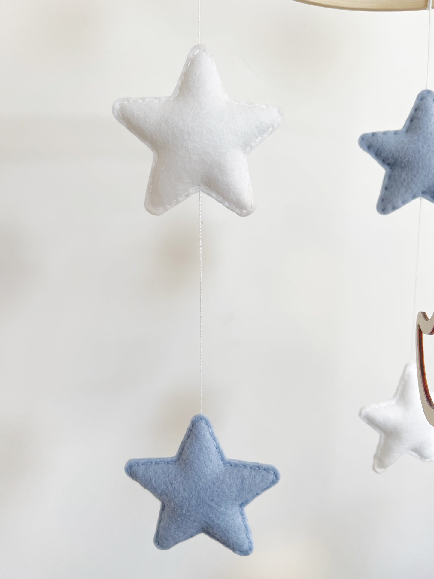 Wooden Moon with Blue & White Stars Cot Mobile
