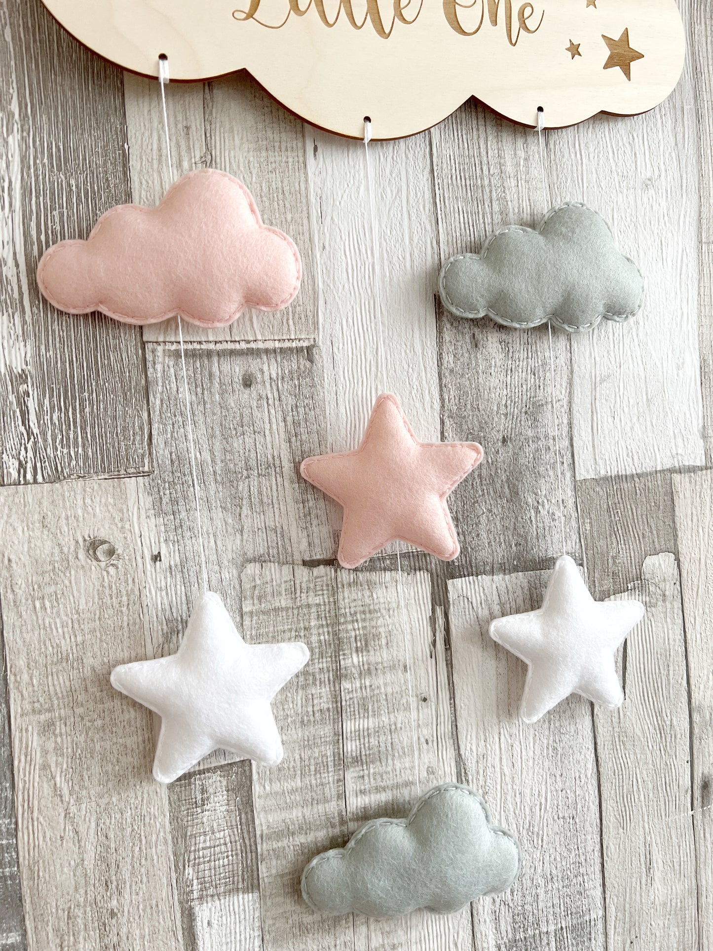 Dream Big Little One Cloud Wall Mobile - Blush, White & Grey Clouds & Stars Mix