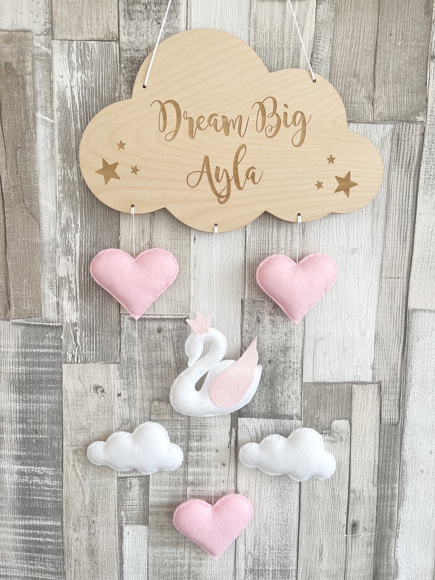 Dream Big Little One Cloud Wall Mobile - Swans & Hearts