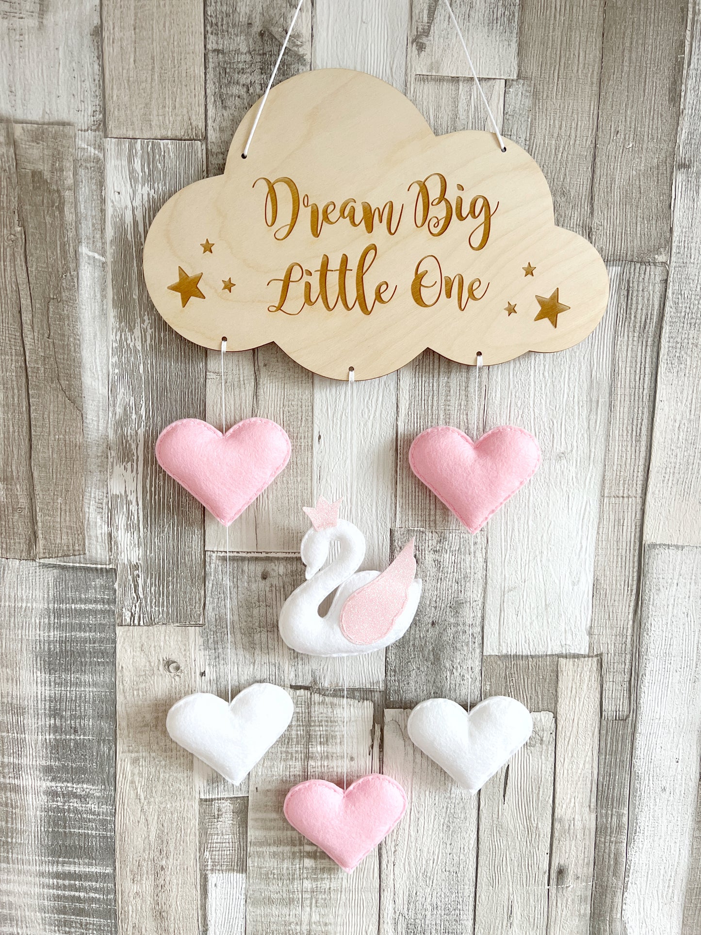 Dream Big Little One Cloud Wall Mobile - Swans & Hearts