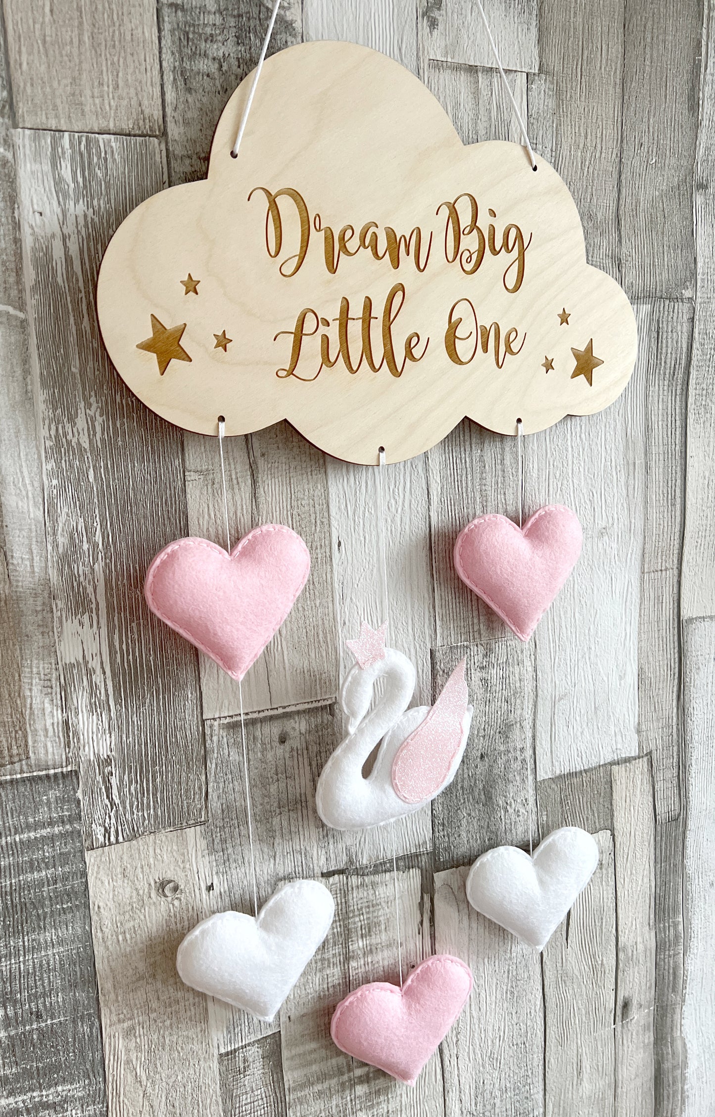 Dream Big Little One Cloud Wall Mobile - Swans & Hearts