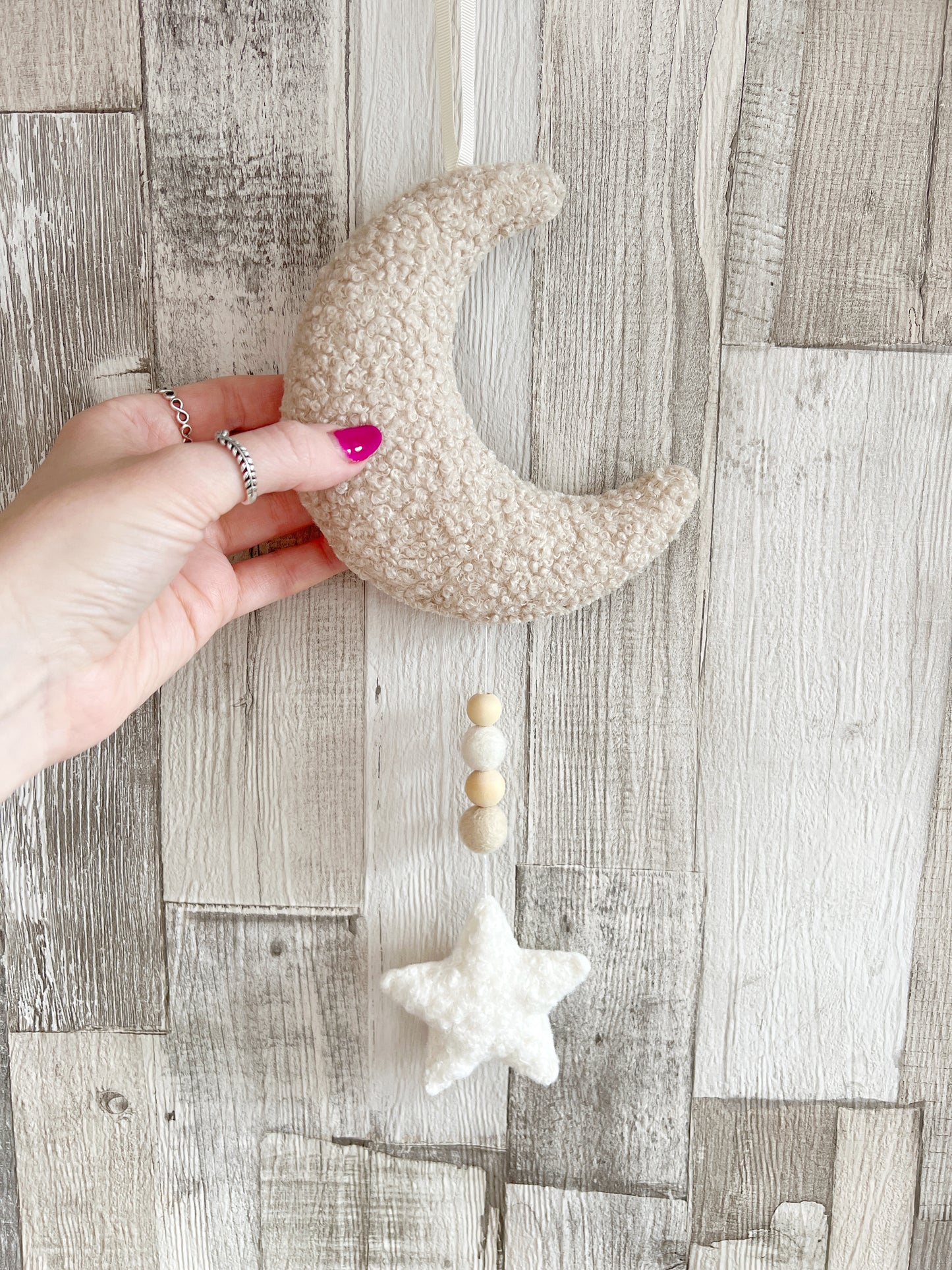 Mini Bouclé Moon & Star Hanging Decoration