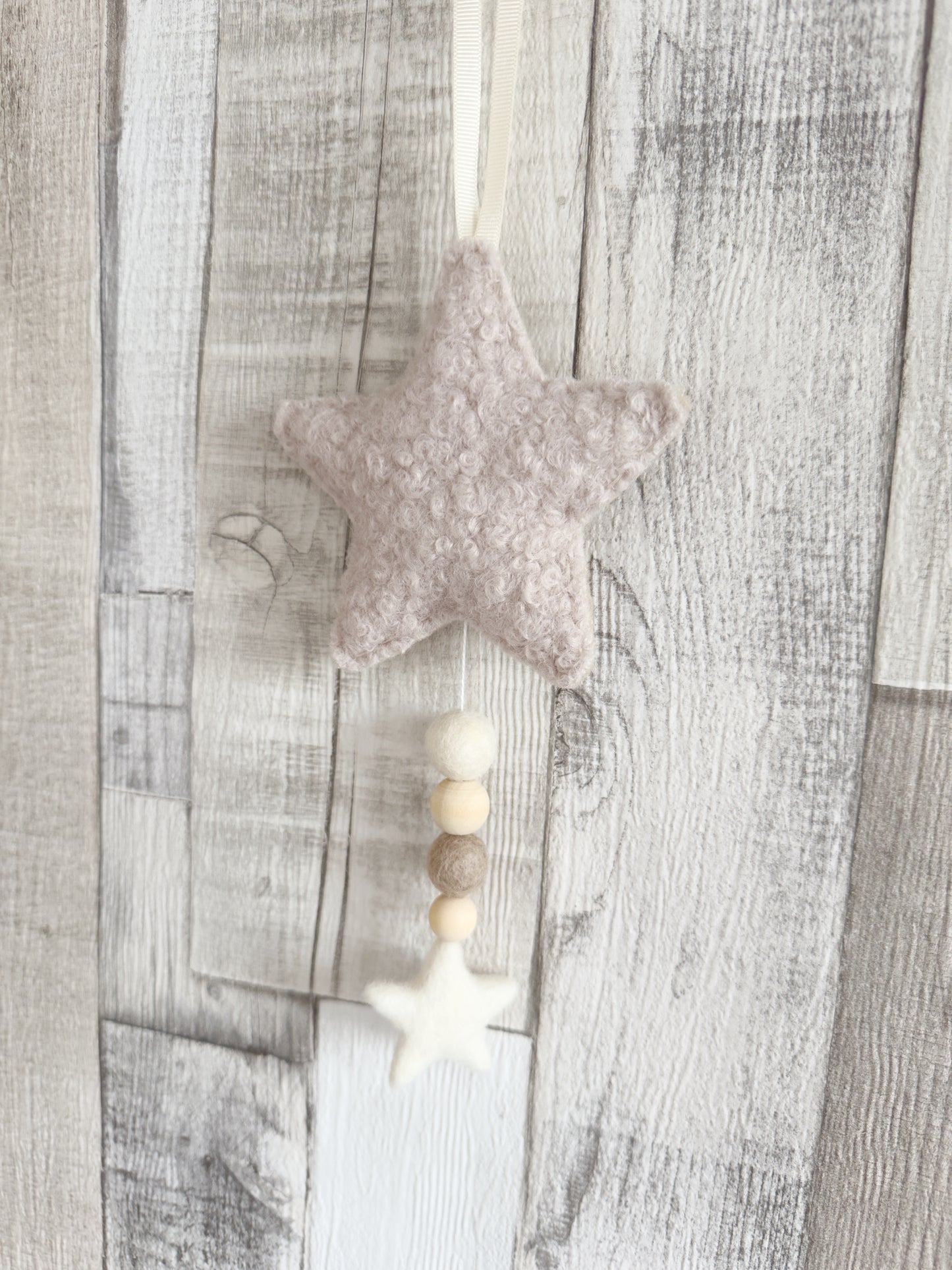 Bouclé Star Hanging Decoration - Stone & Ivory - READY TO POST