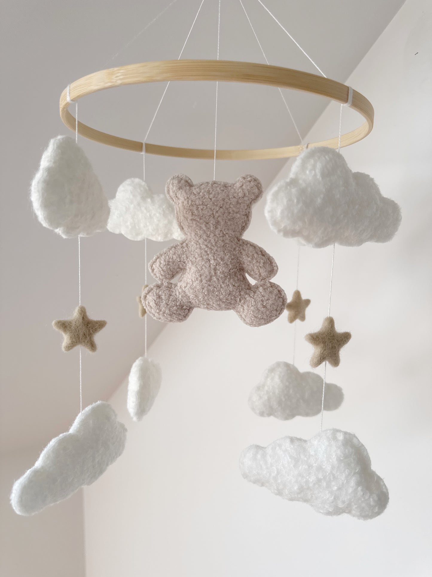 Teddy Bear & Clouds Bouclé Cot Mobile