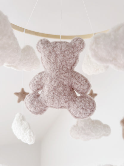Teddy Bear & Clouds Bouclé Cot Mobile