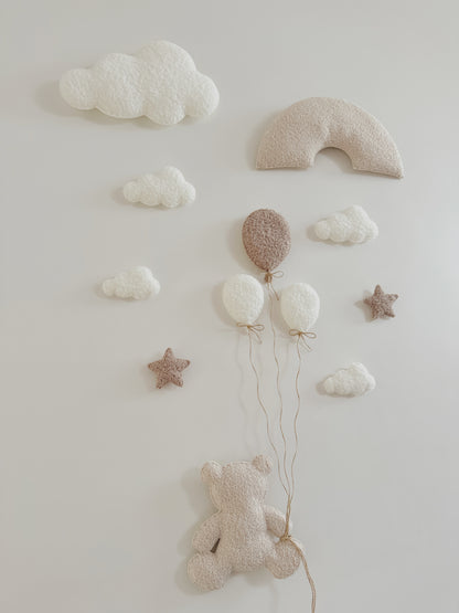 Bouclé Rainbow, Balloons, Clouds & Stars Wall Display Set - Ivory, Taupe & Ecru Bouclé