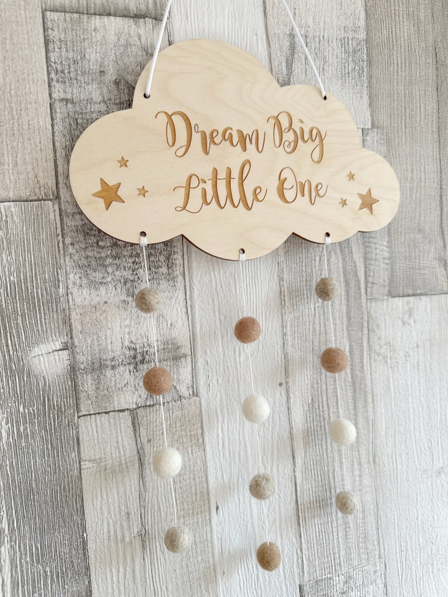 Dream Big Little One Mini Felt Ball Wall Mobile - Brown Tones & Ivory - READY TO POST