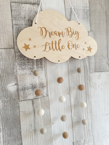 Dream Big Little One Mini Felt Ball Wall Mobile - Brown Tones & Ivory - READY TO POST