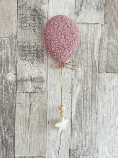 Mini Bunny Wall Display Set - Balloon & Bunny with Clouds - Ivory, Ecru & Dusty Rose Bouclé - READY TO POST